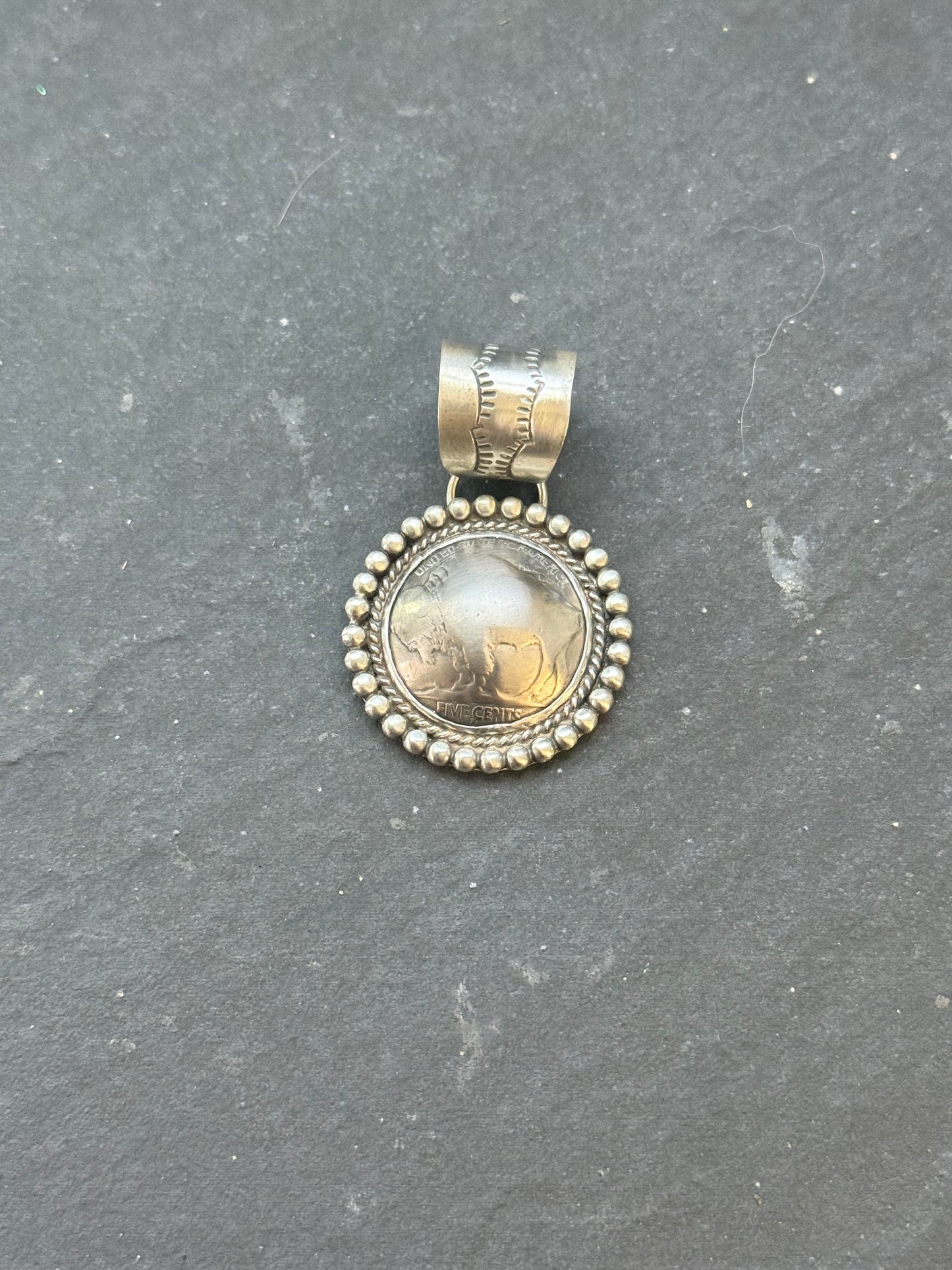 Sterling Silver + Vintage Buffalo Nickel Concho Style Pendant