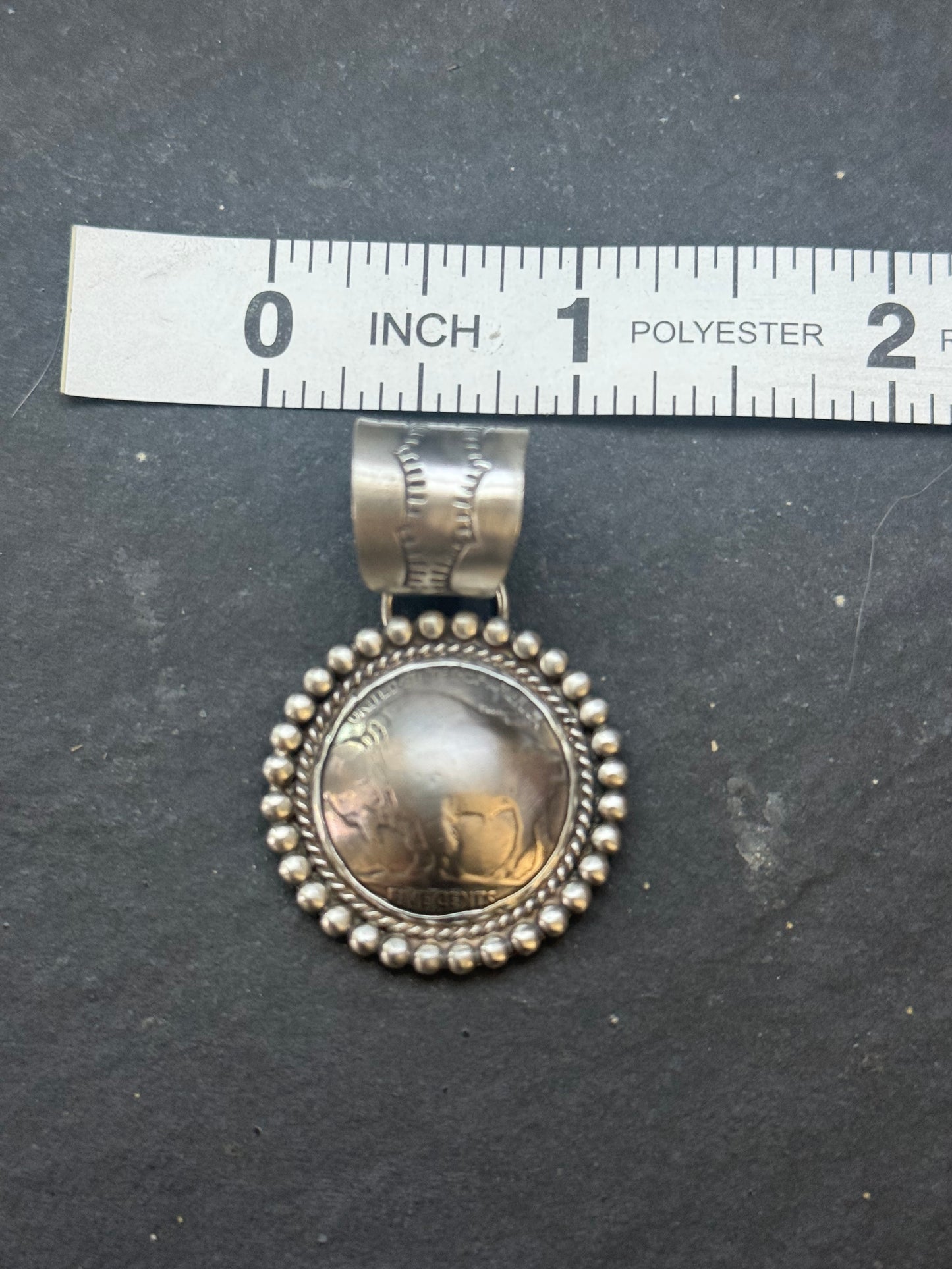 Sterling Silver + Vintage Buffalo Nickel Concho Style Pendant