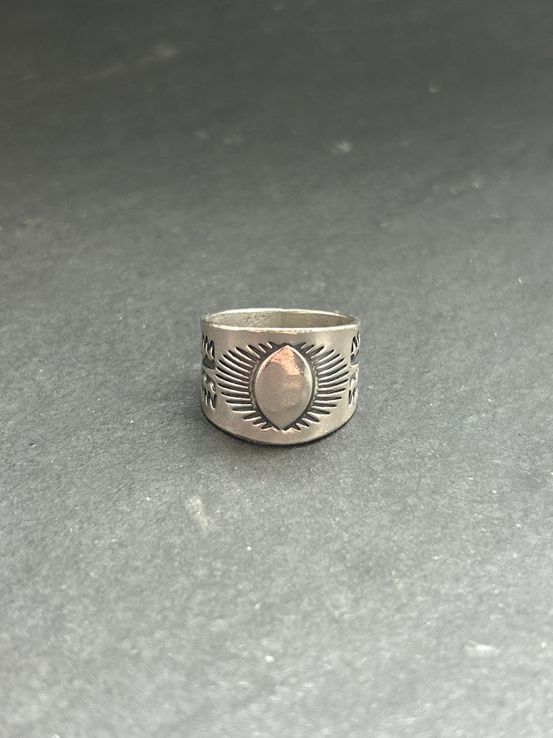 Sterling Silver Hand-Stamped Wide Band Ring Style #3