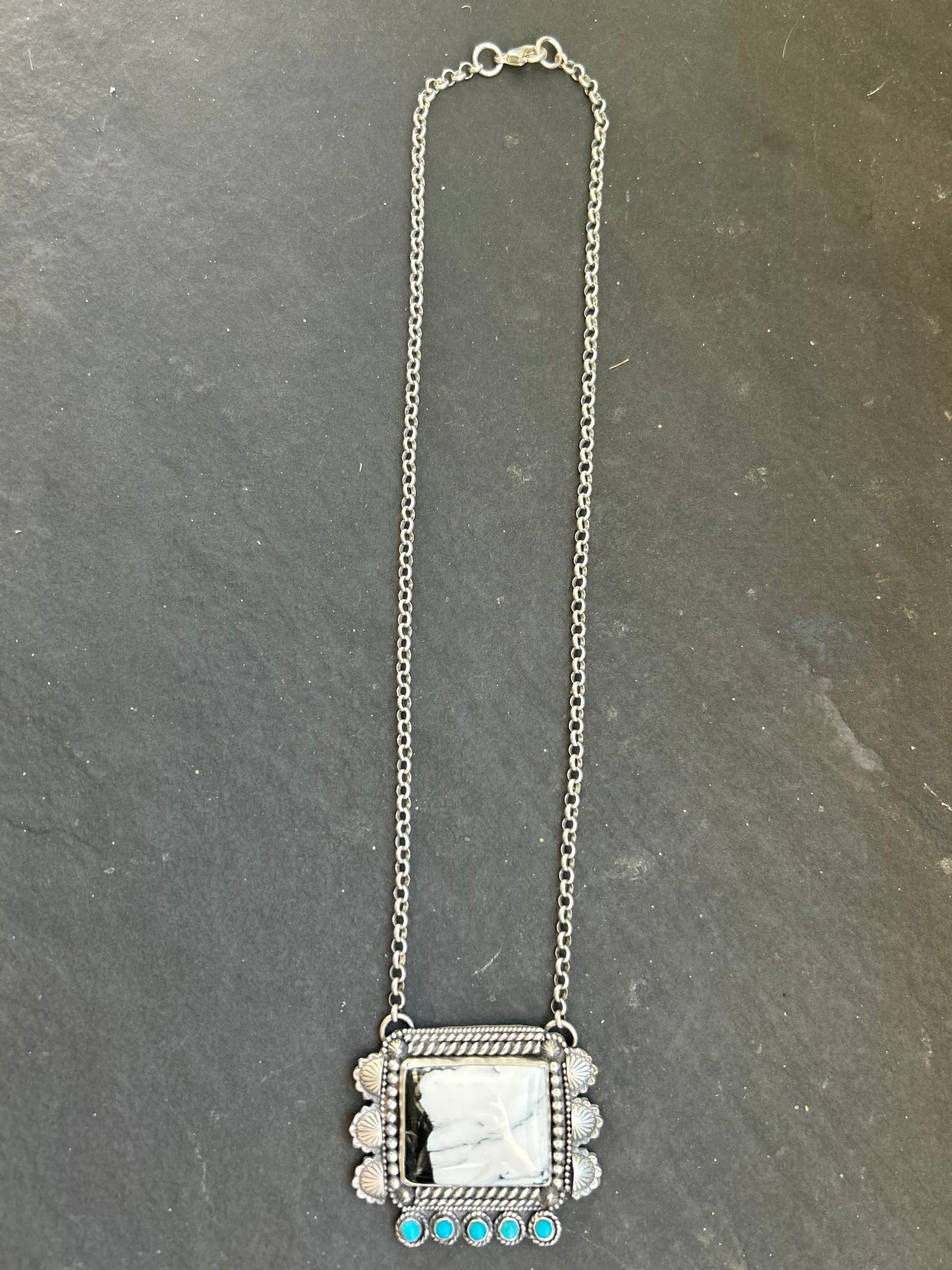 White Buffalo + Kingman Turquoise Bar Necklace