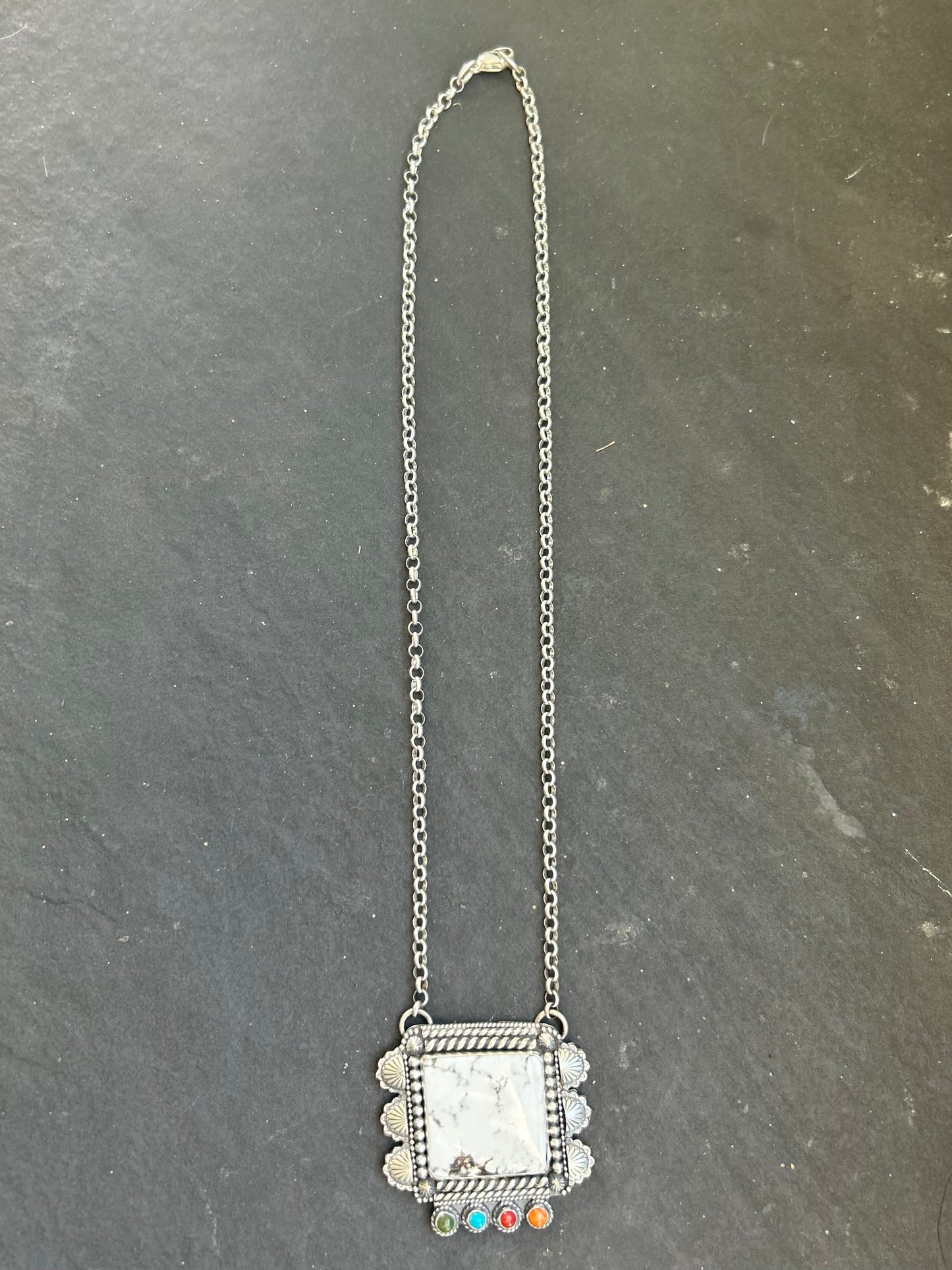 White Buffalo Rainbow Square Bar Necklace
