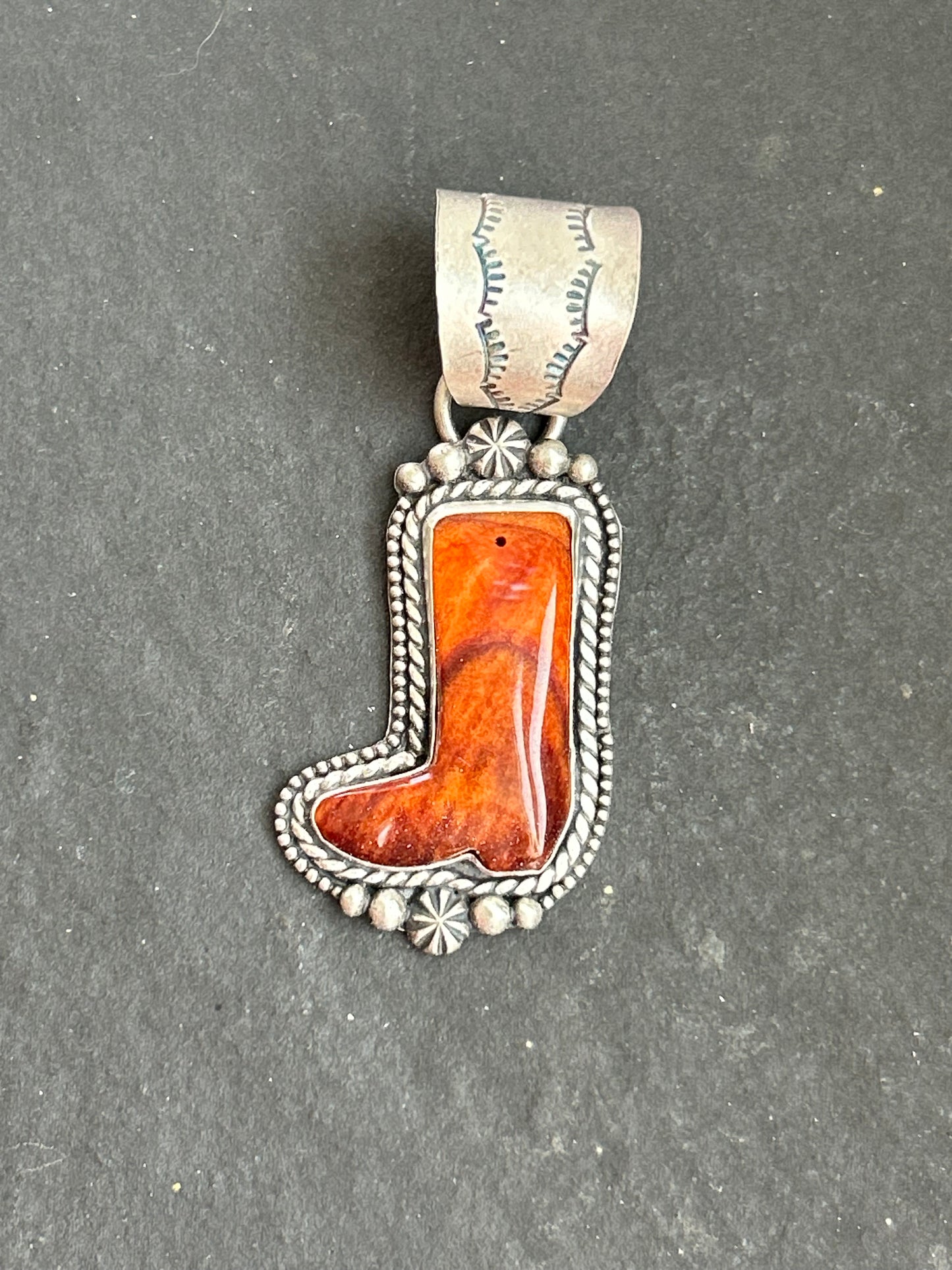 Orange Spiny Oyster Cowboy Boot Pendant