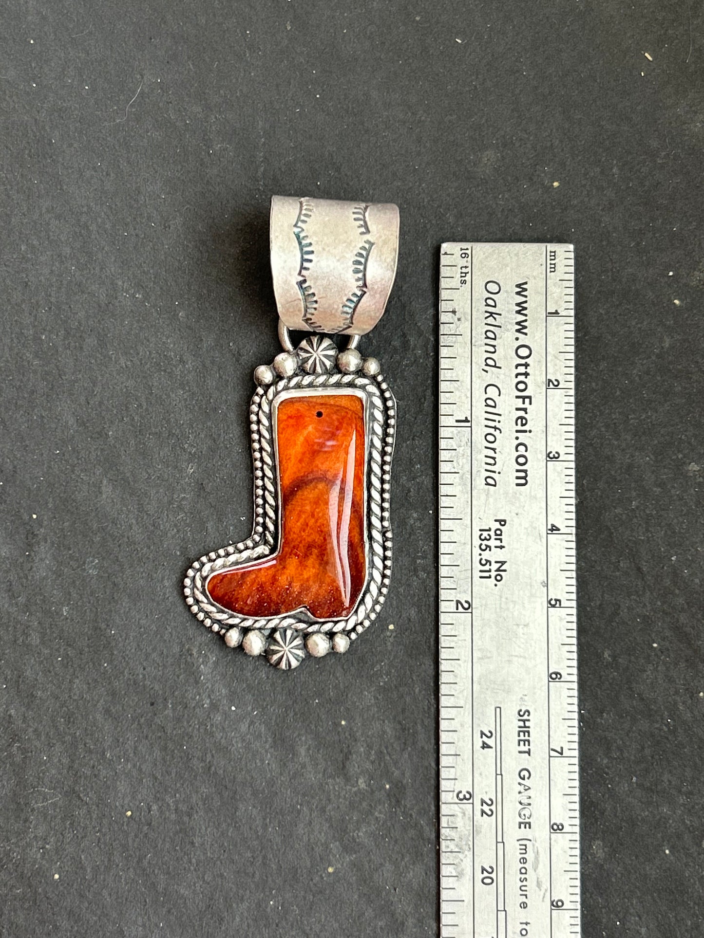 Orange Spiny Oyster Cowboy Boot Pendant