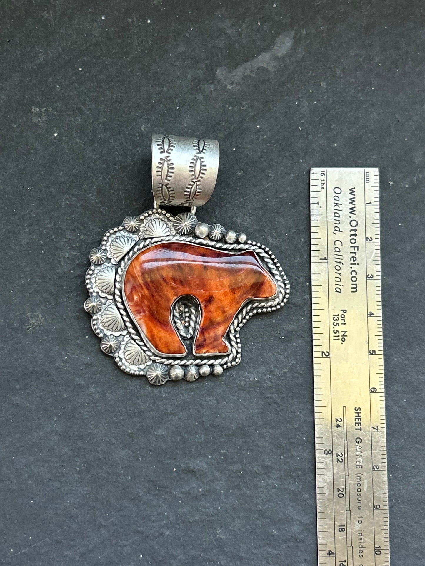 Orange Spiny Oyster Bear Pendant