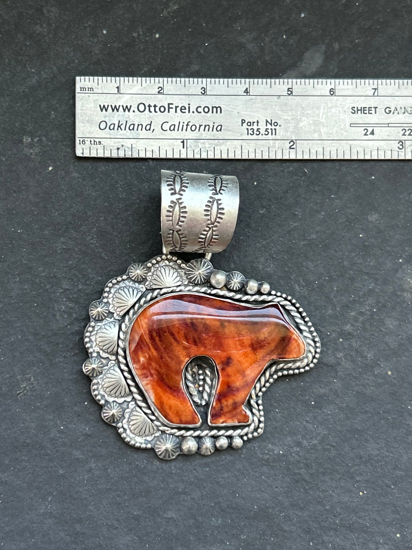 Orange Spiny Oyster Bear Pendant