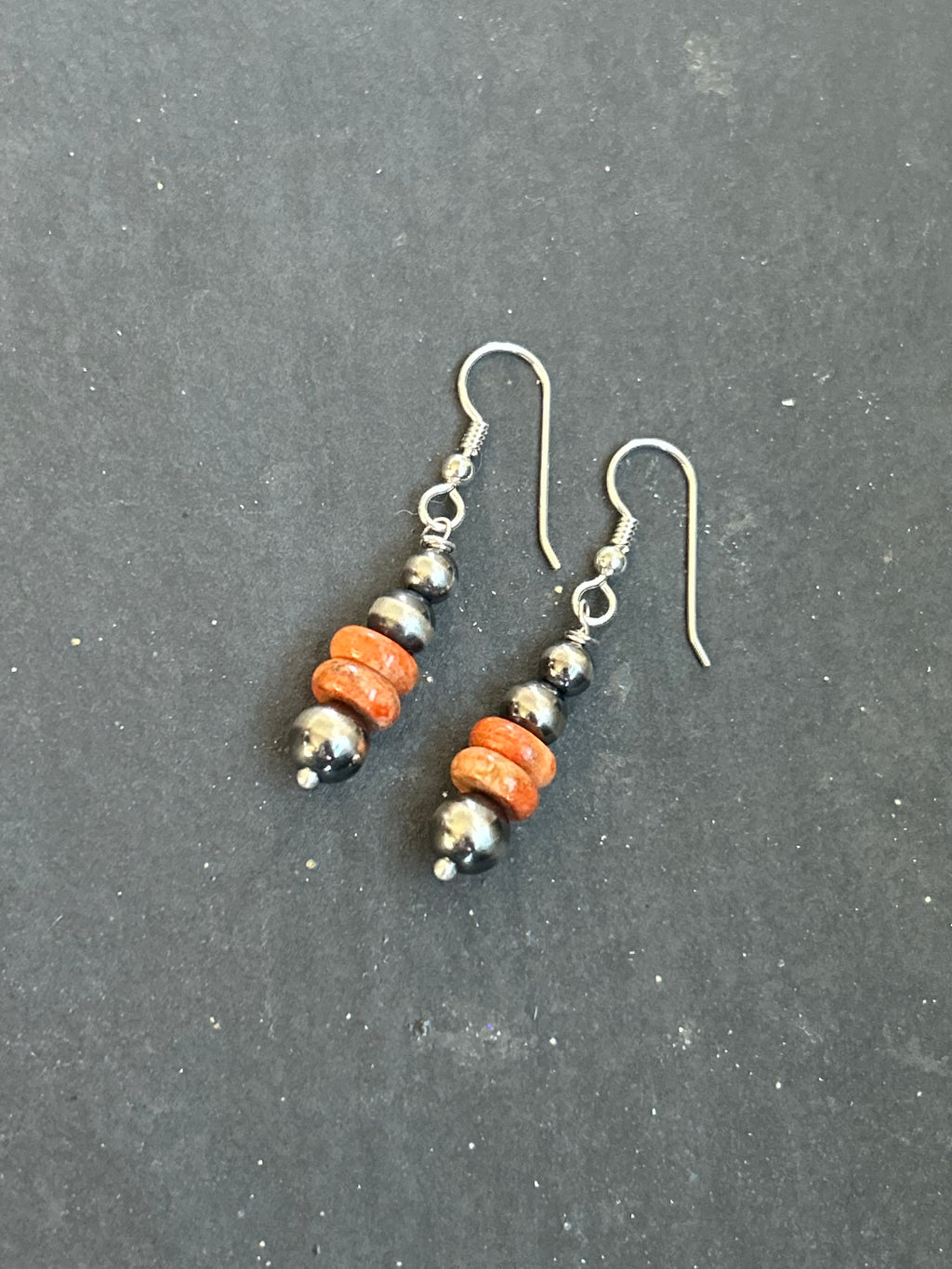 Sterling Silver Apple Coral Tapered Round Pearl Dangle Earrings