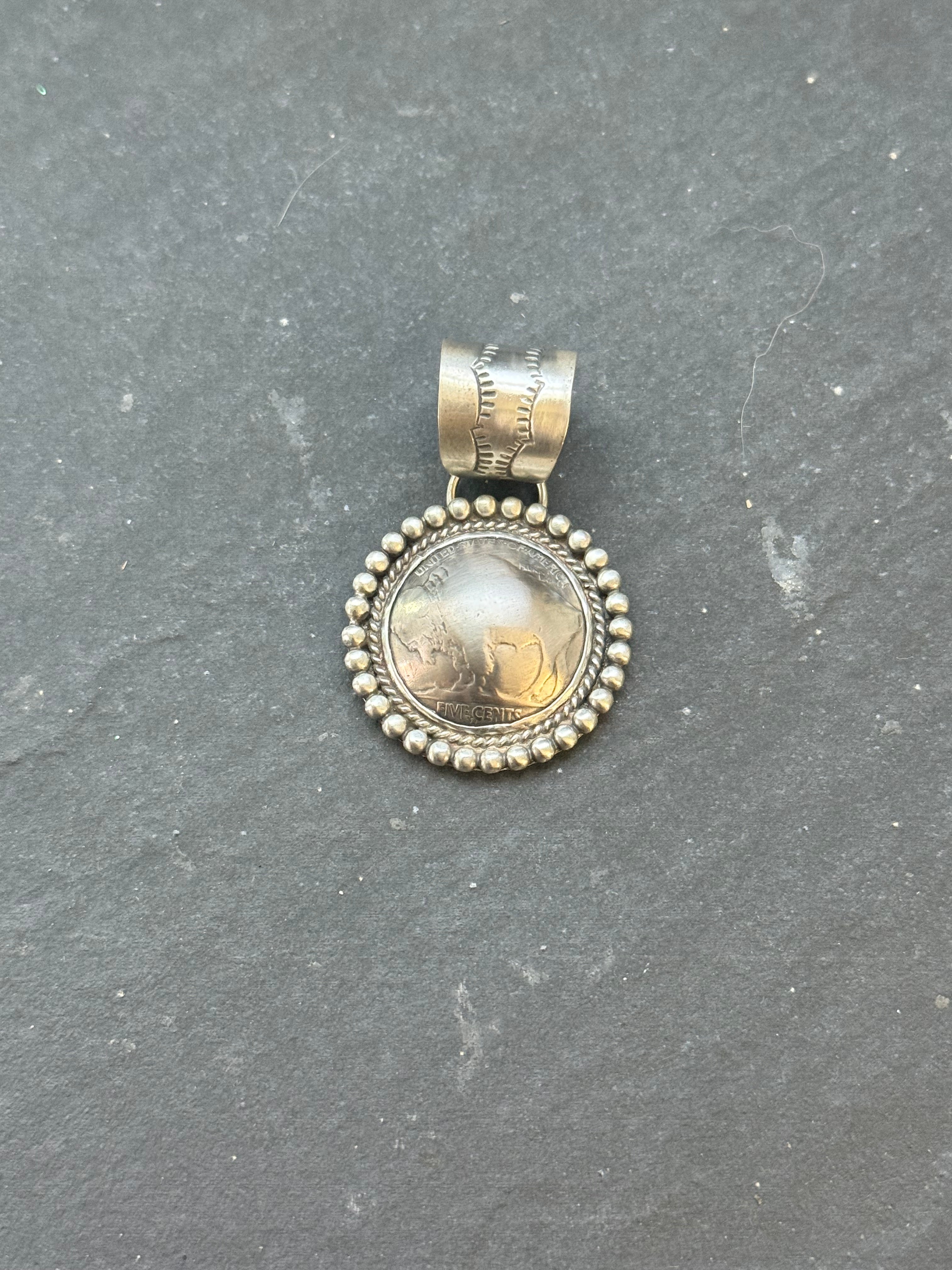 Sterling Silver + Vintage Buffalo Nickel Concho Style Pendant