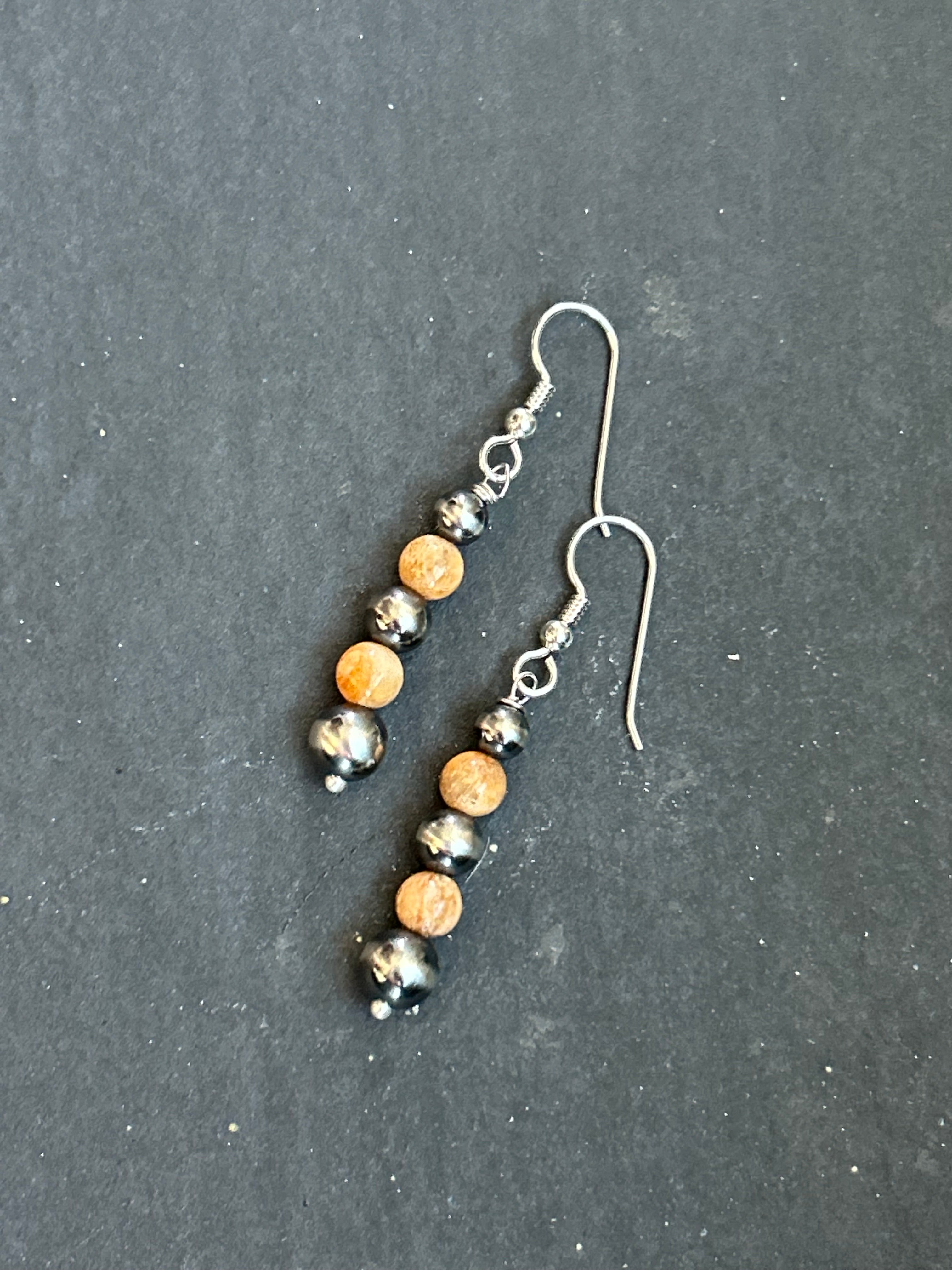 Bone Coral Tapered Round Pearl Dangle Earrings