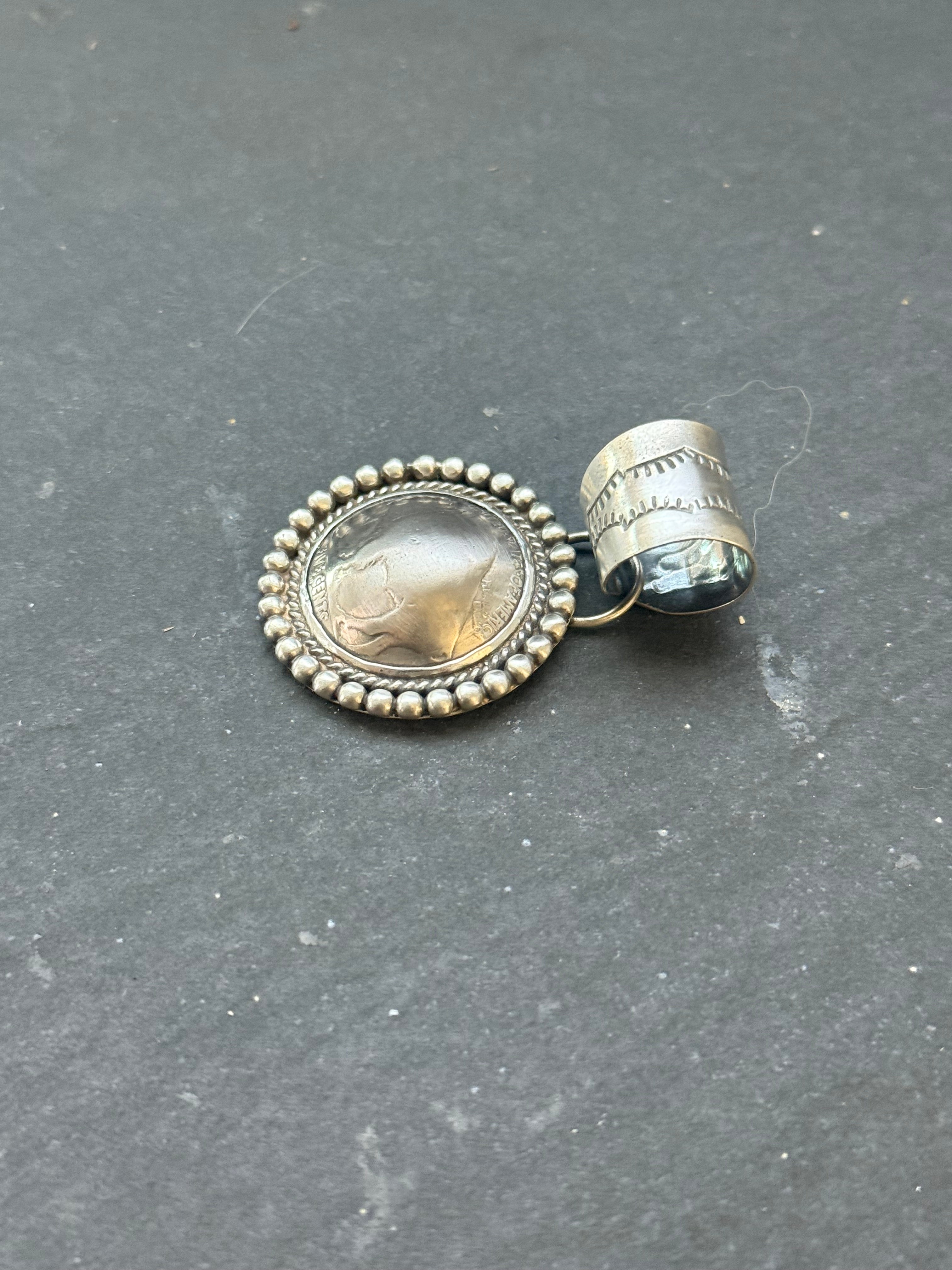 Sterling Silver + Vintage Buffalo Nickel Concho Style Pendant