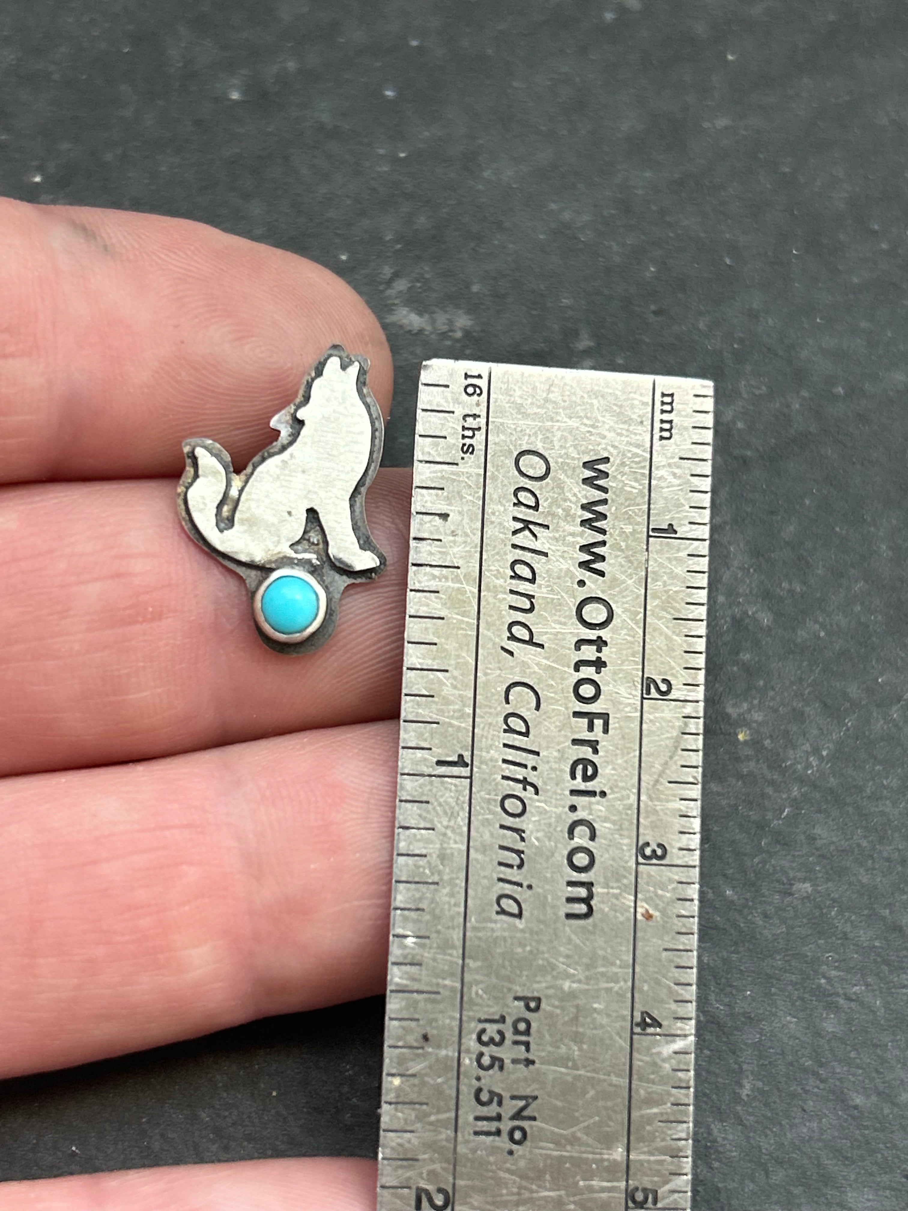 Kingman Turquoise Overlay Howling Wolf Stud Earrings
