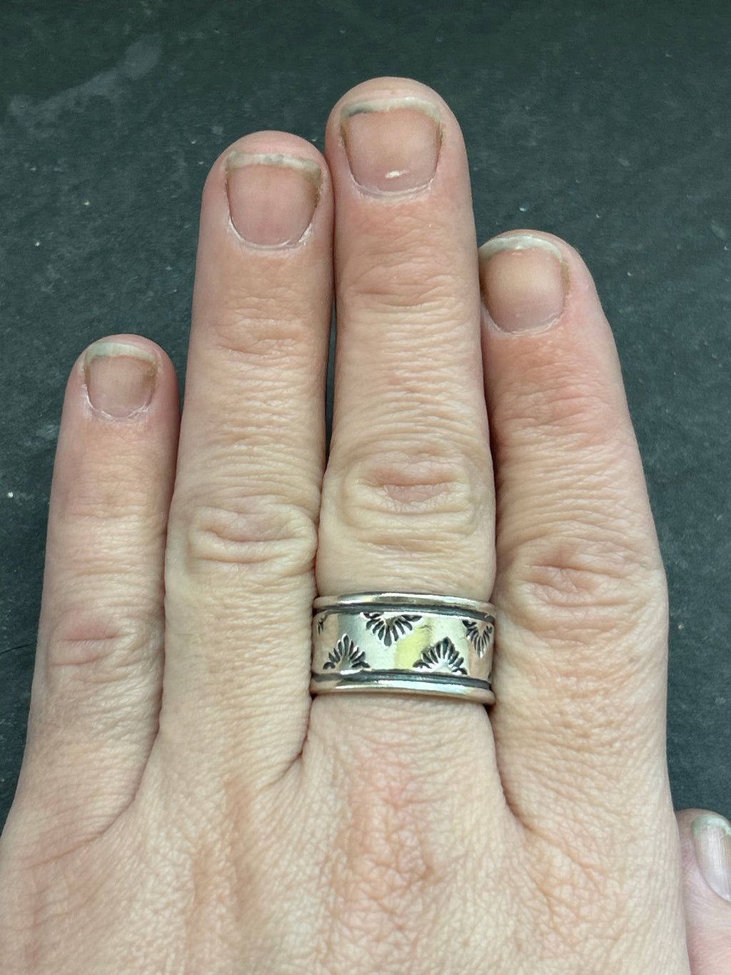 Wide Band Stamped Stacking Ring Size 8.5 Style #10
