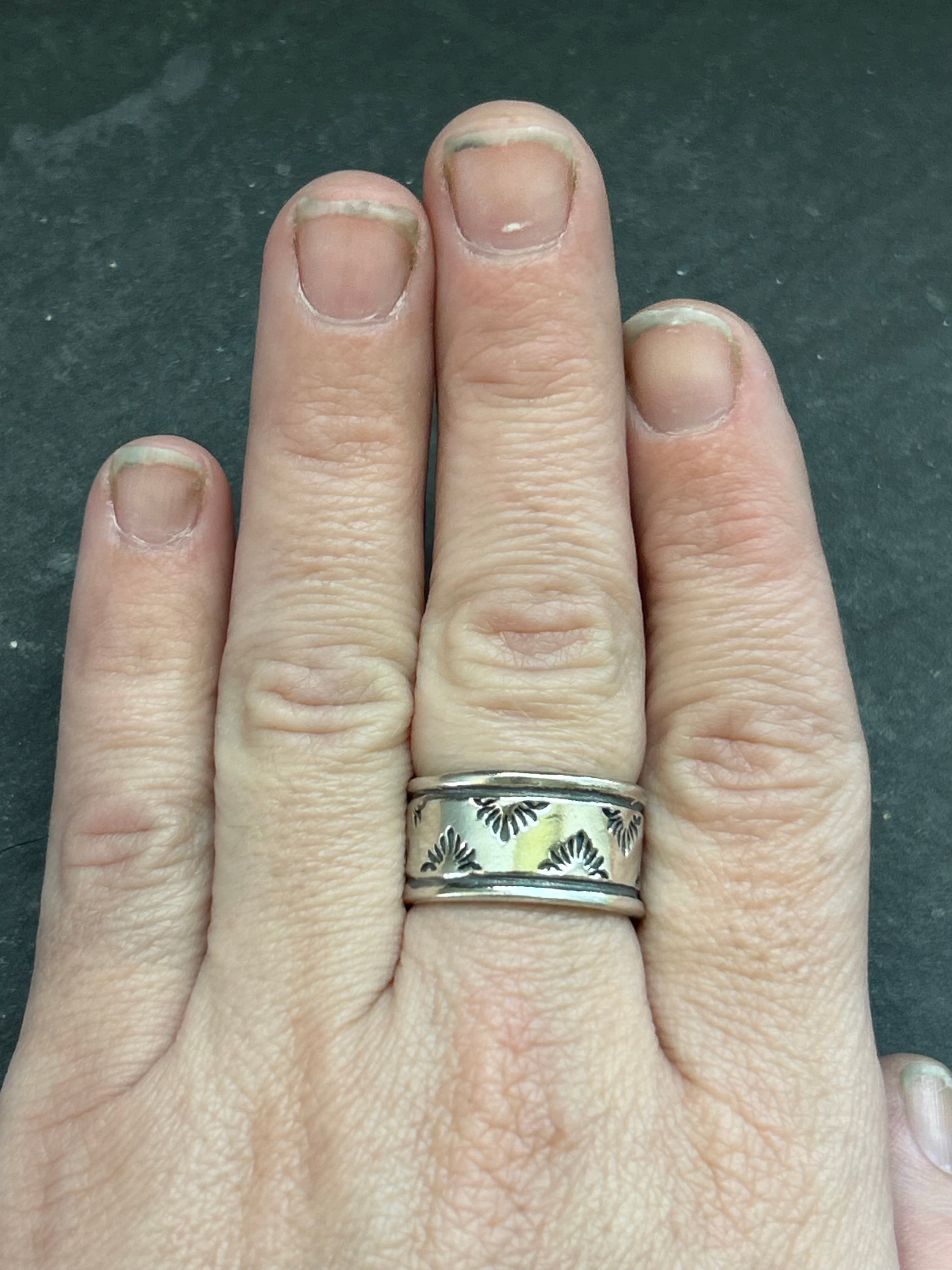 Wide Band Stamped Stacking Ring Size 8.5 Style #10