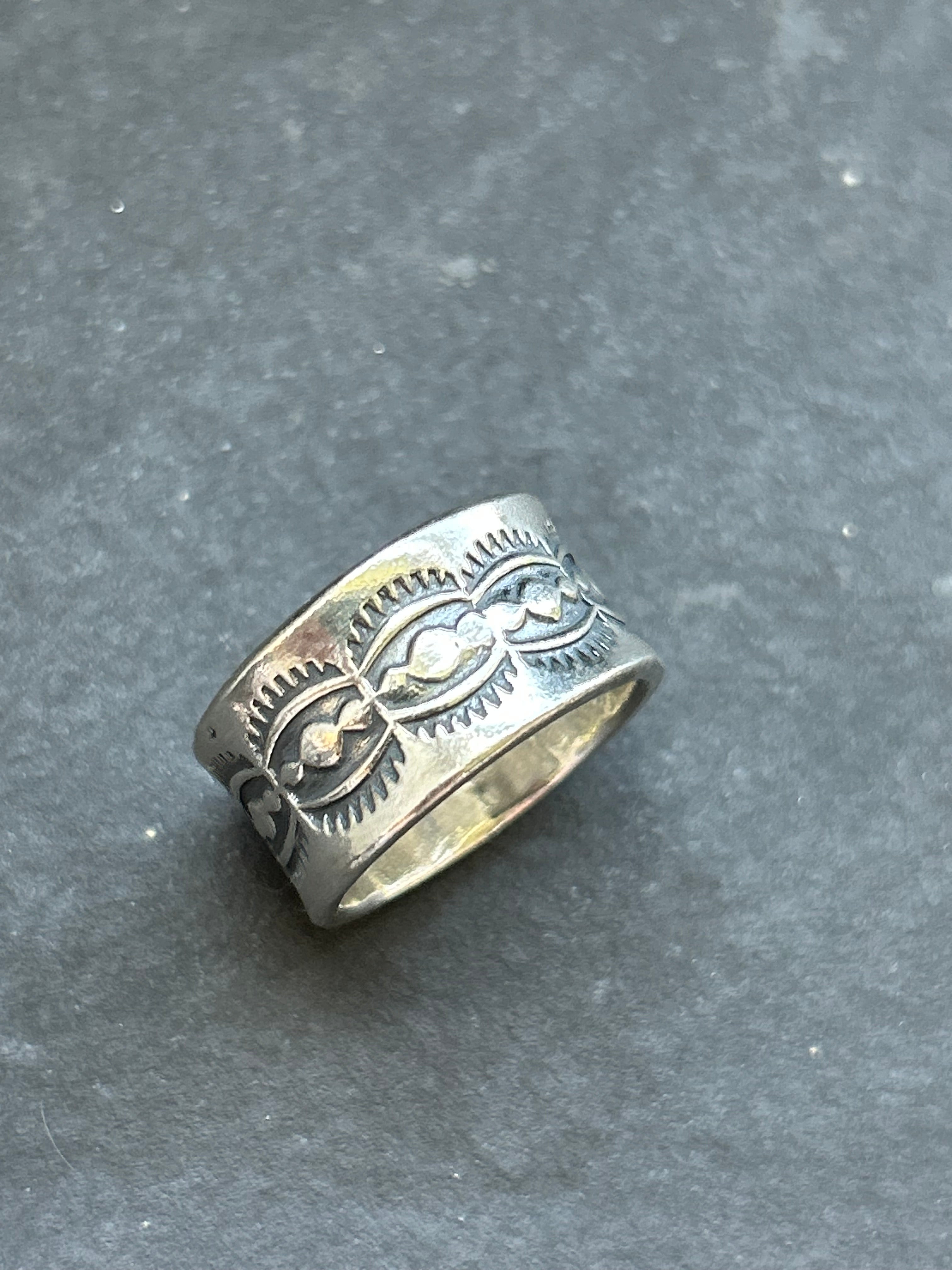 Wide Band Stamped Stacking Ring Size 9 Style #15