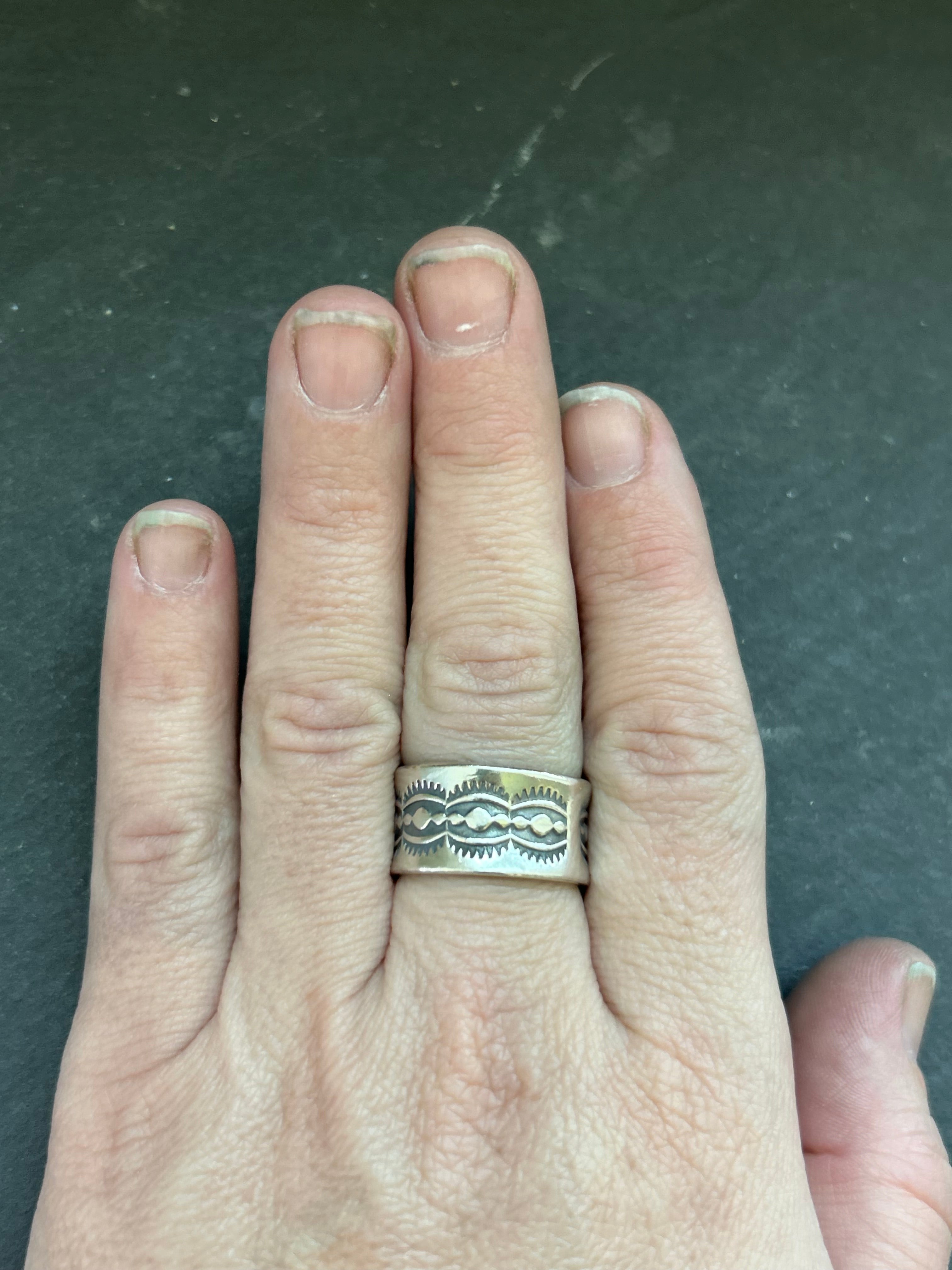 Wide Band Stamped Stacking Ring Size 9 Style #15