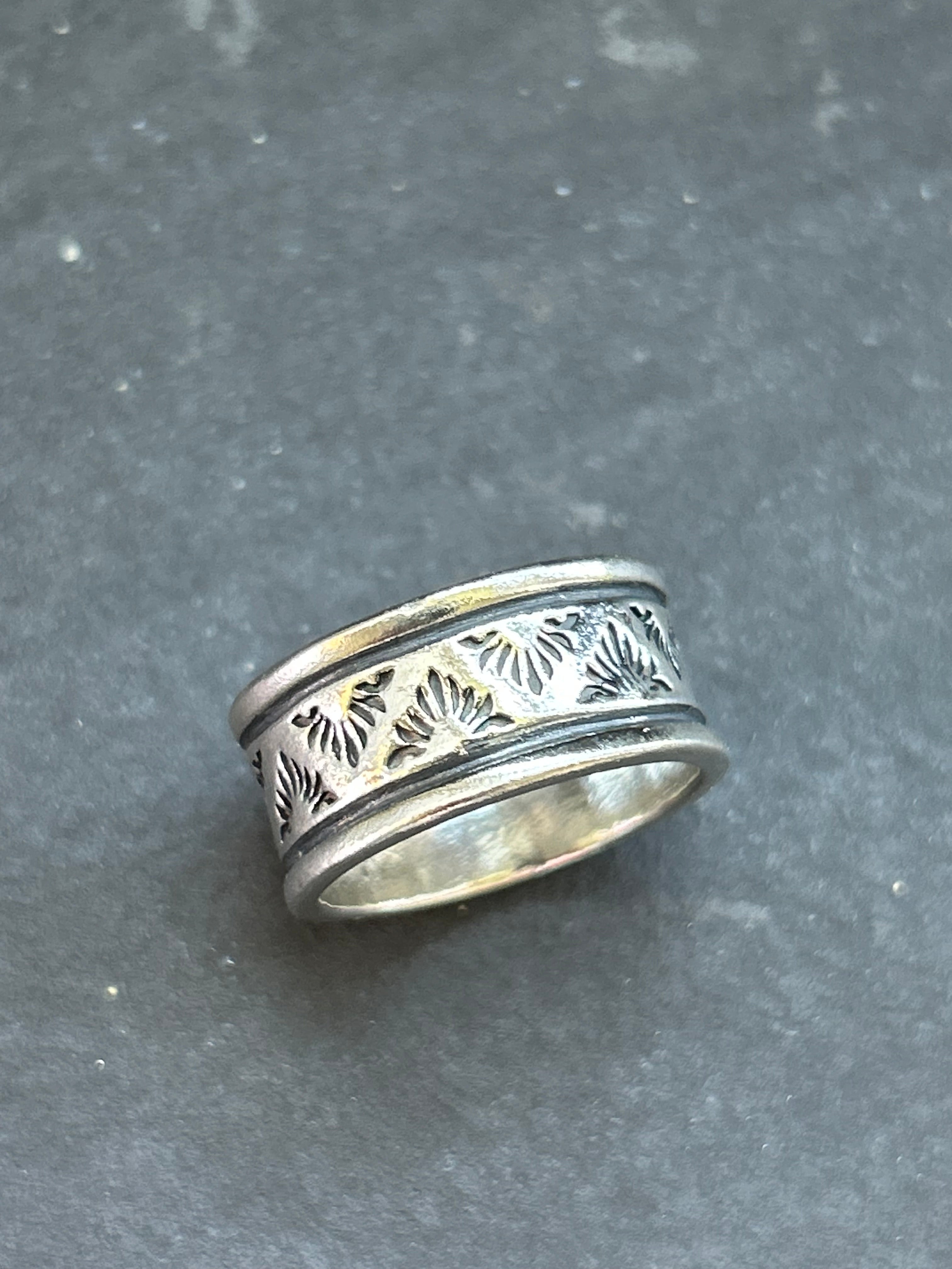 Sterling Silver Wide Band Stamped Stacking Ring Size 10.5 Style #20
