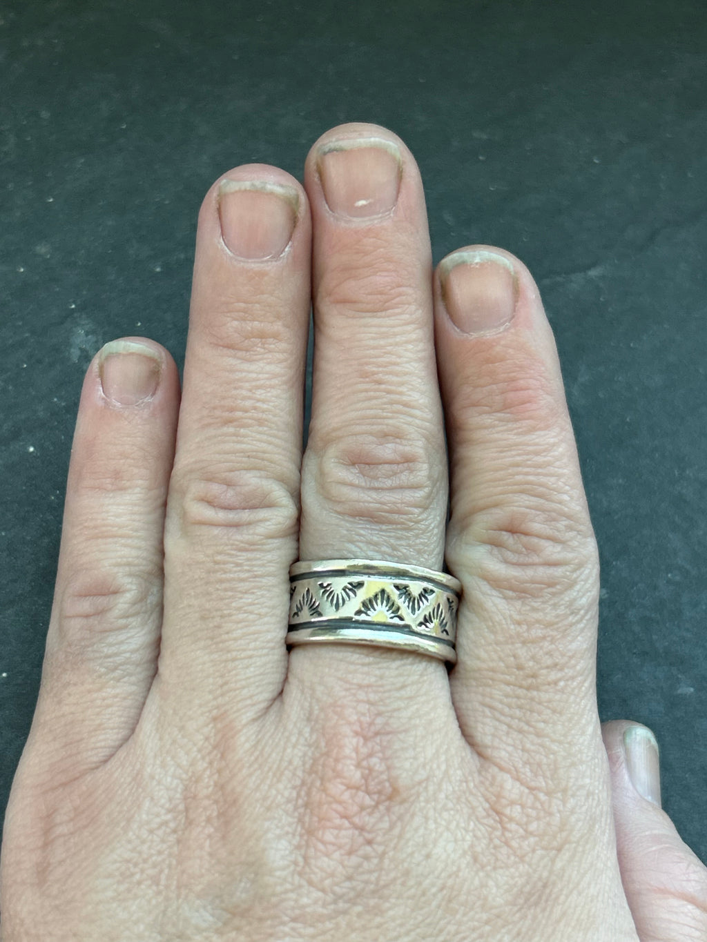 Sterling Silver Wide Band Stamped Stacking Ring Size 10.5 Style #20