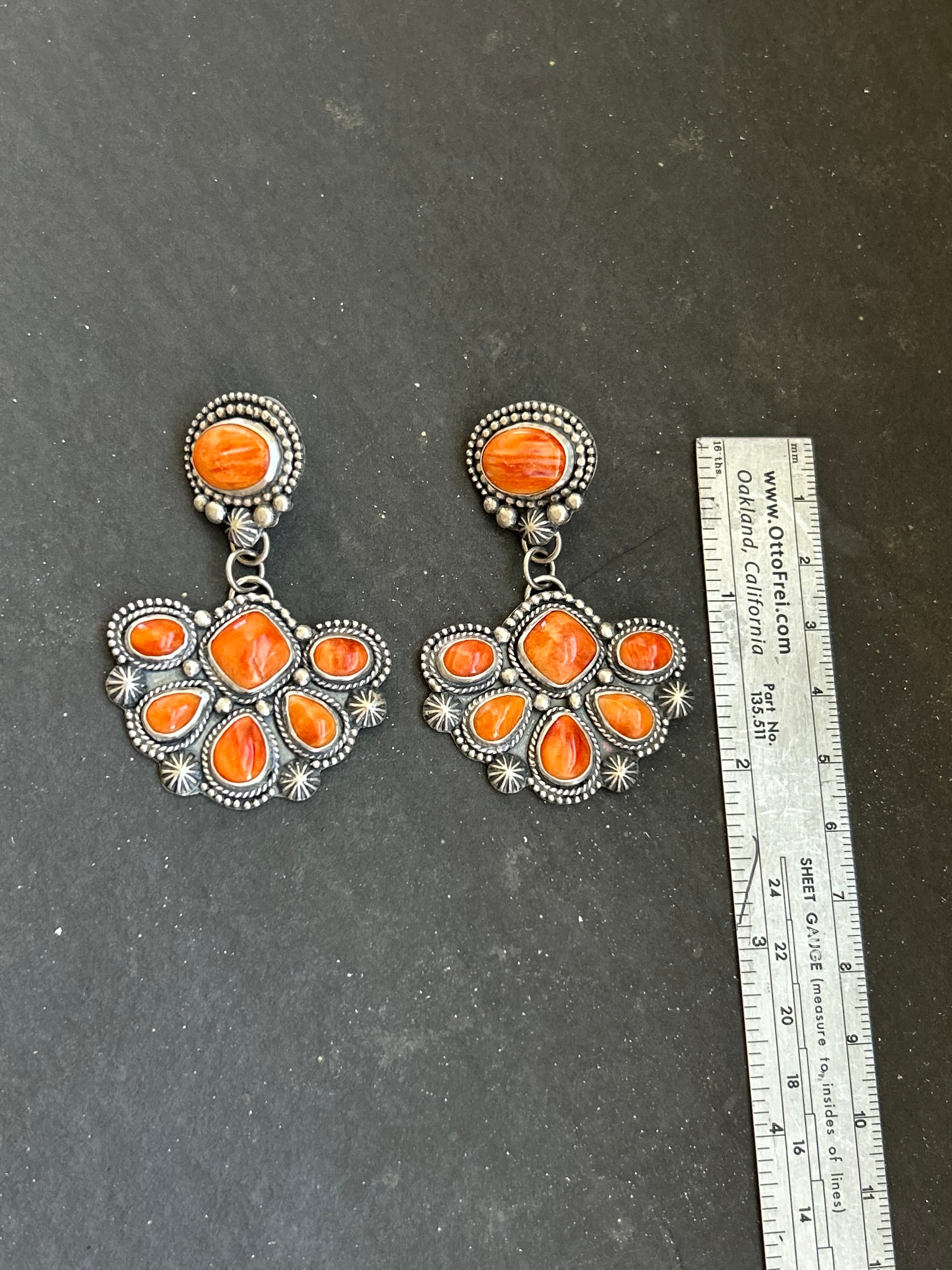 Orange Spiny Oyster Cluster Stud Earrings