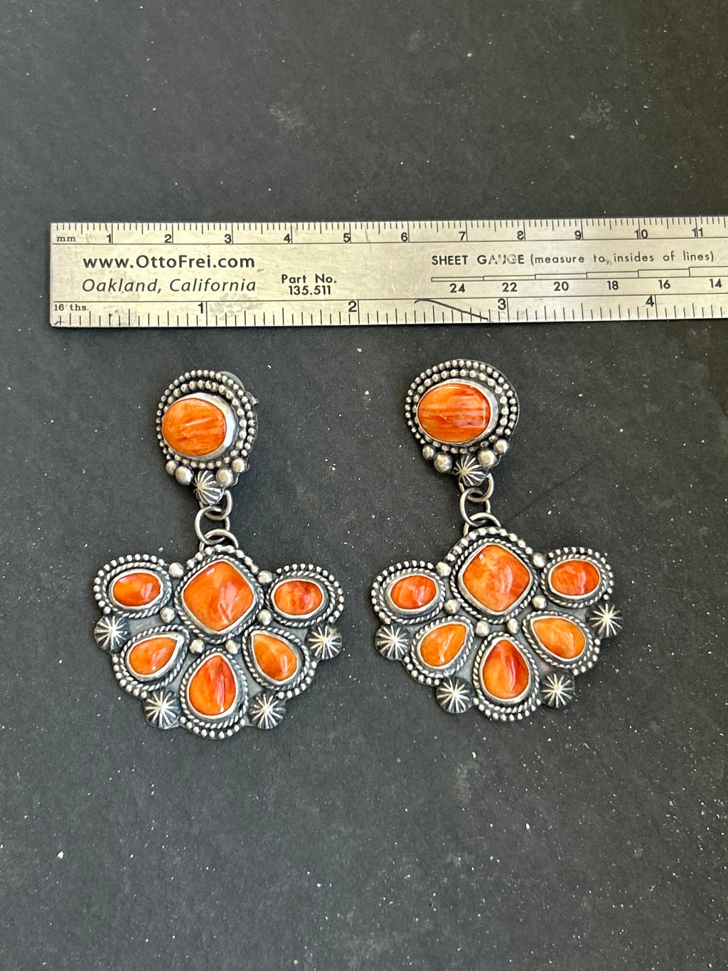 Orange Spiny Oyster Cluster Stud Earrings