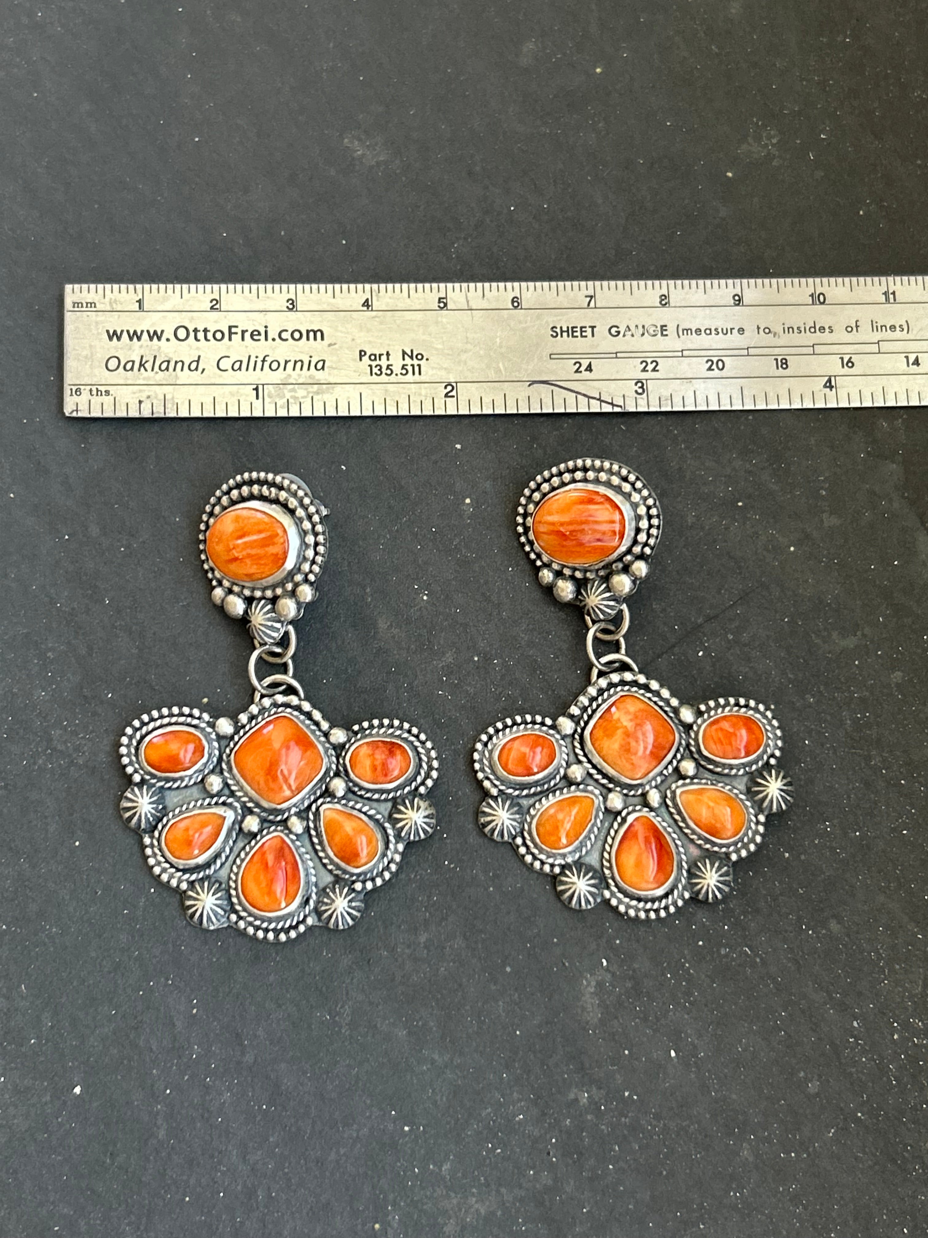 Orange Spiny Oyster Cluster Stud Earrings