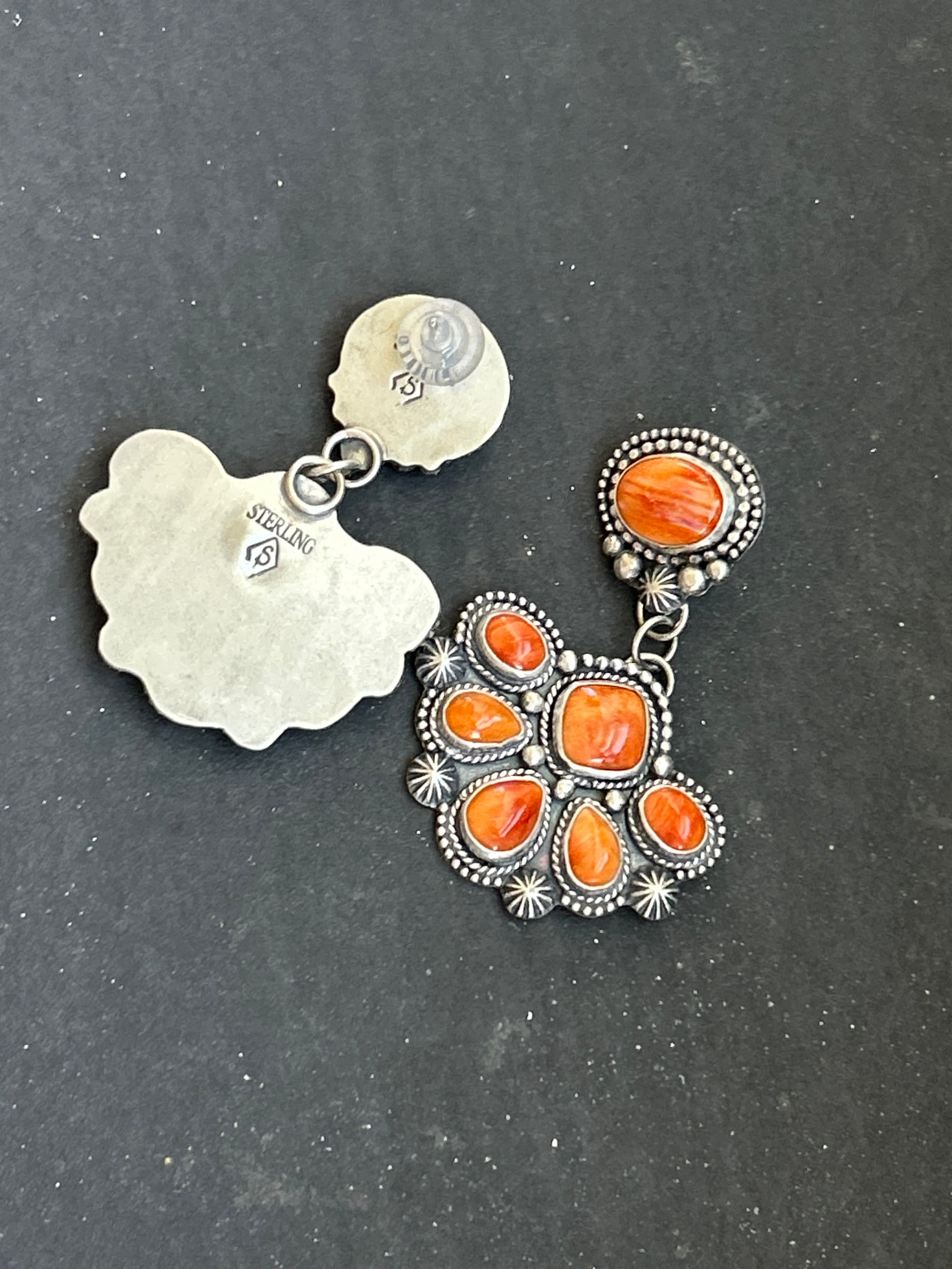 Orange Spiny Oyster Cluster Stud Earrings