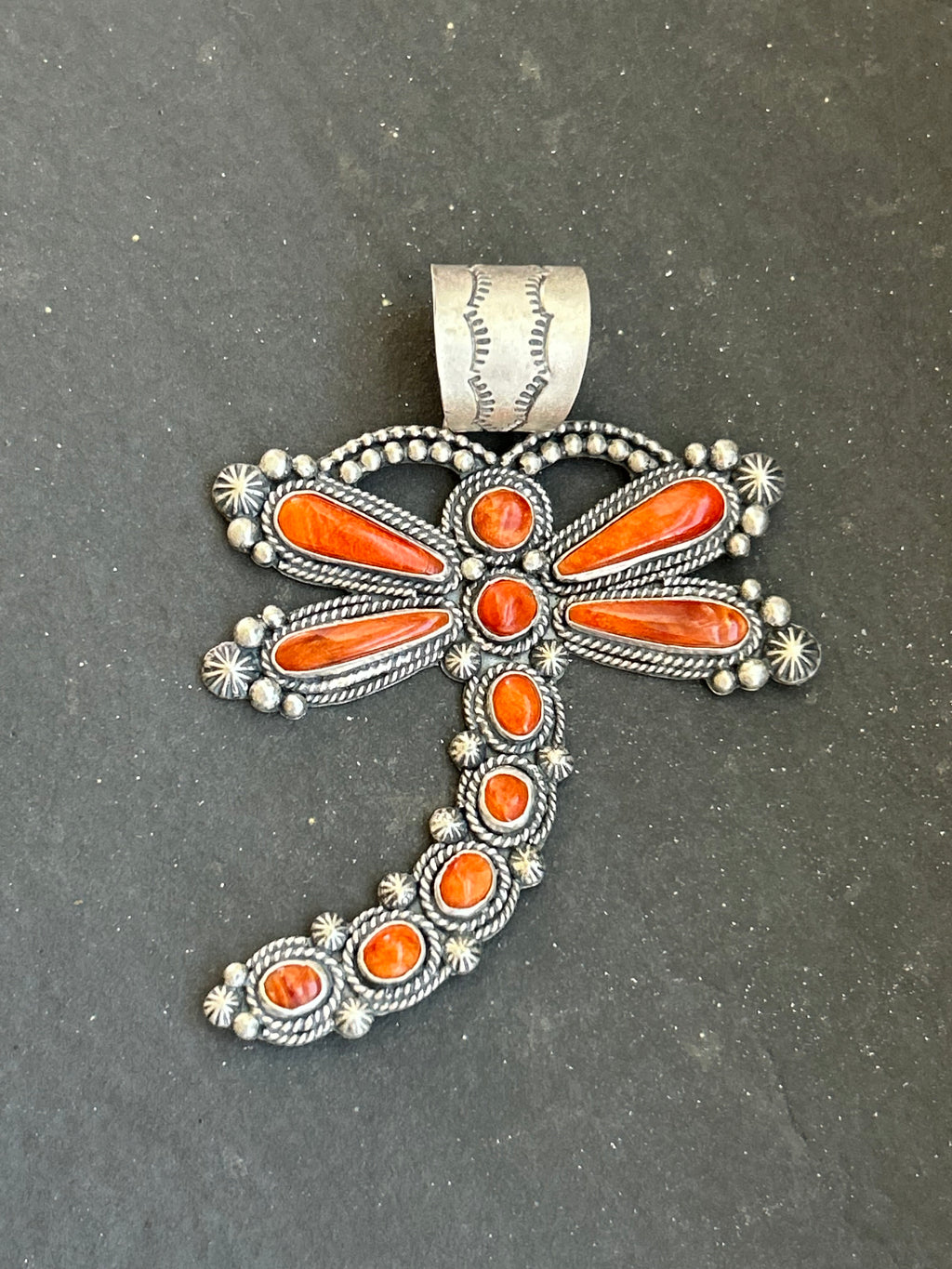 Orange Spiny Oyster Dragonfly Pendant