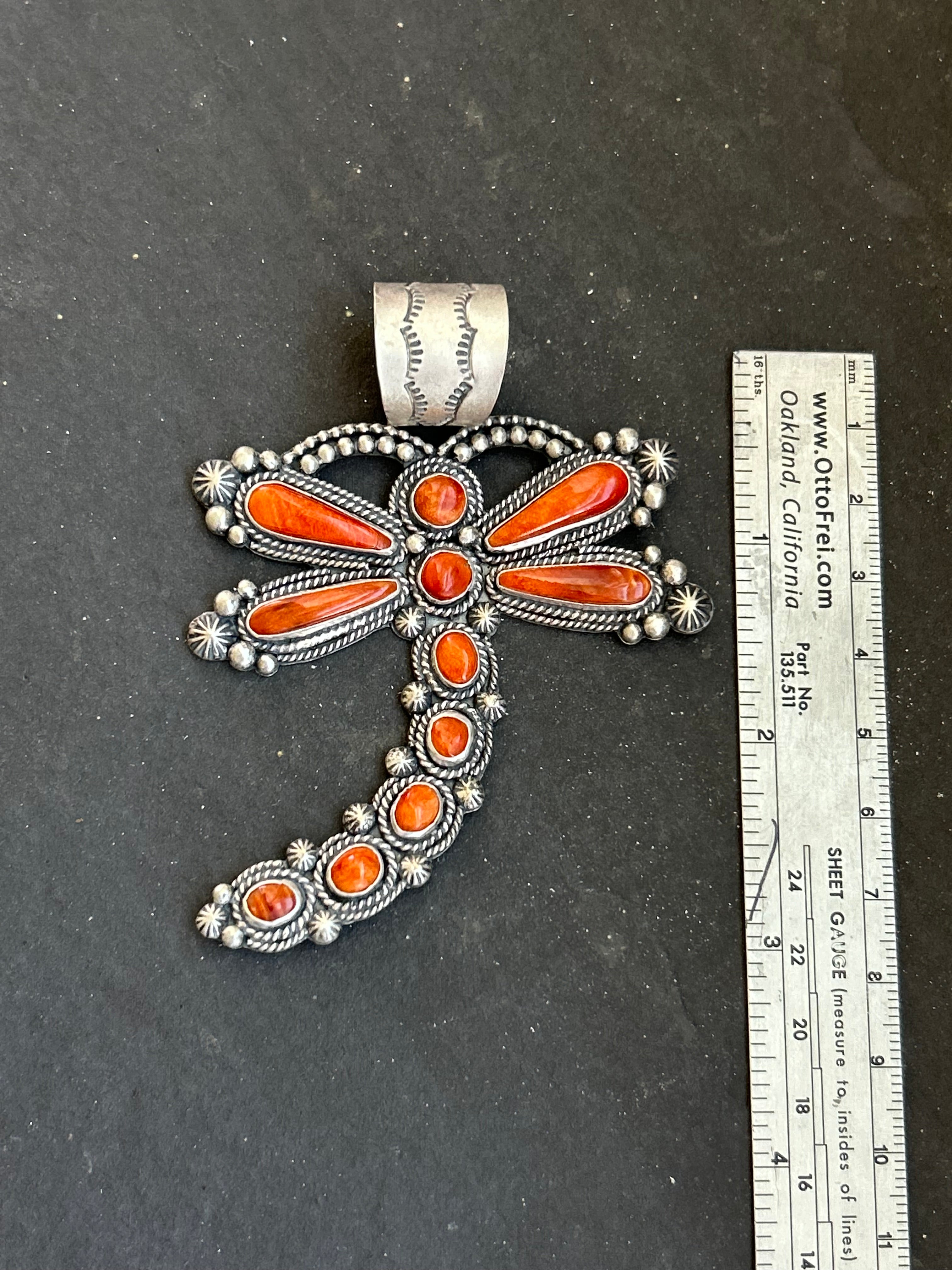 Orange Spiny Oyster Dragonfly Pendant