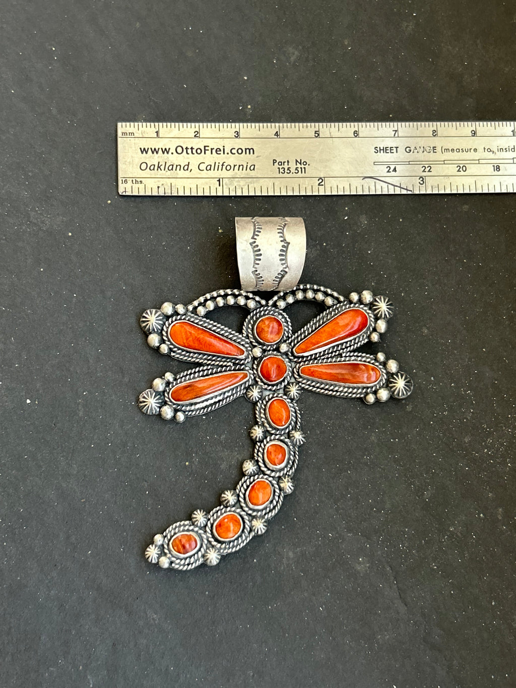 Orange Spiny Oyster Dragonfly Pendant