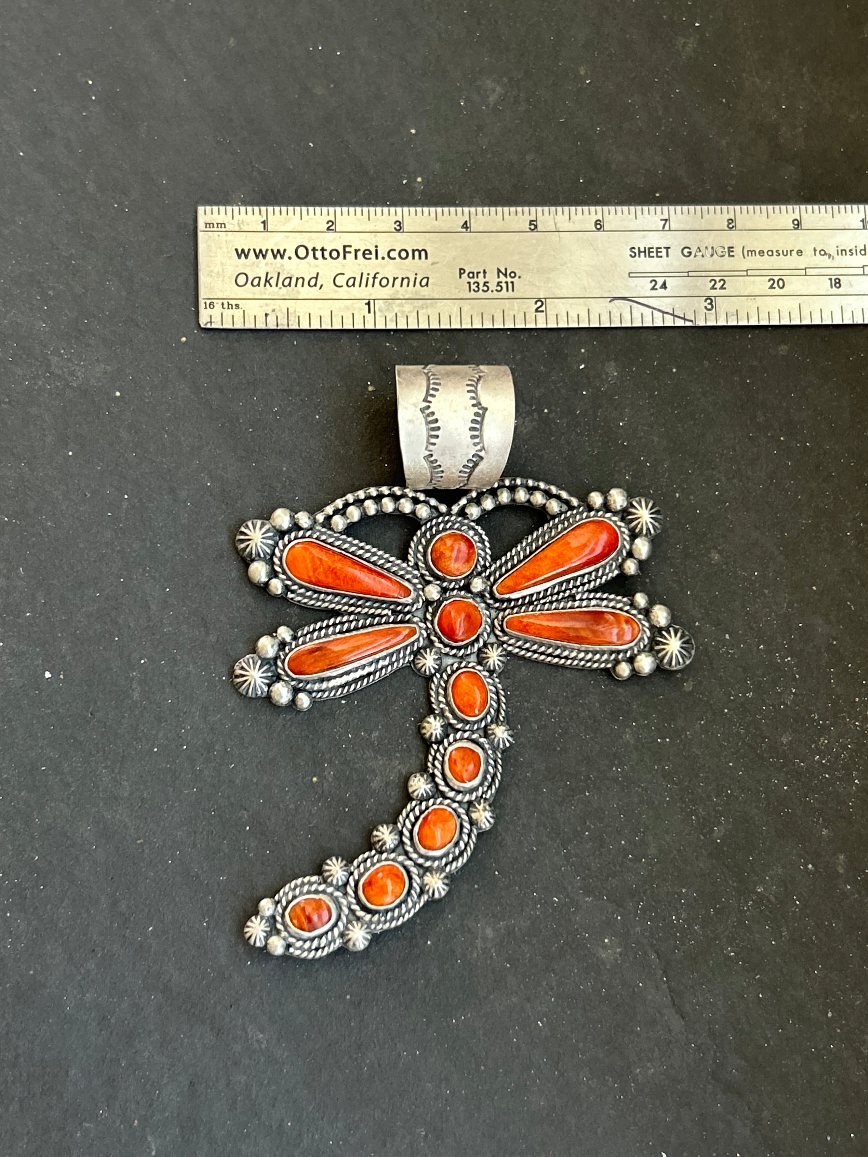 Orange Spiny Oyster Dragonfly Pendant