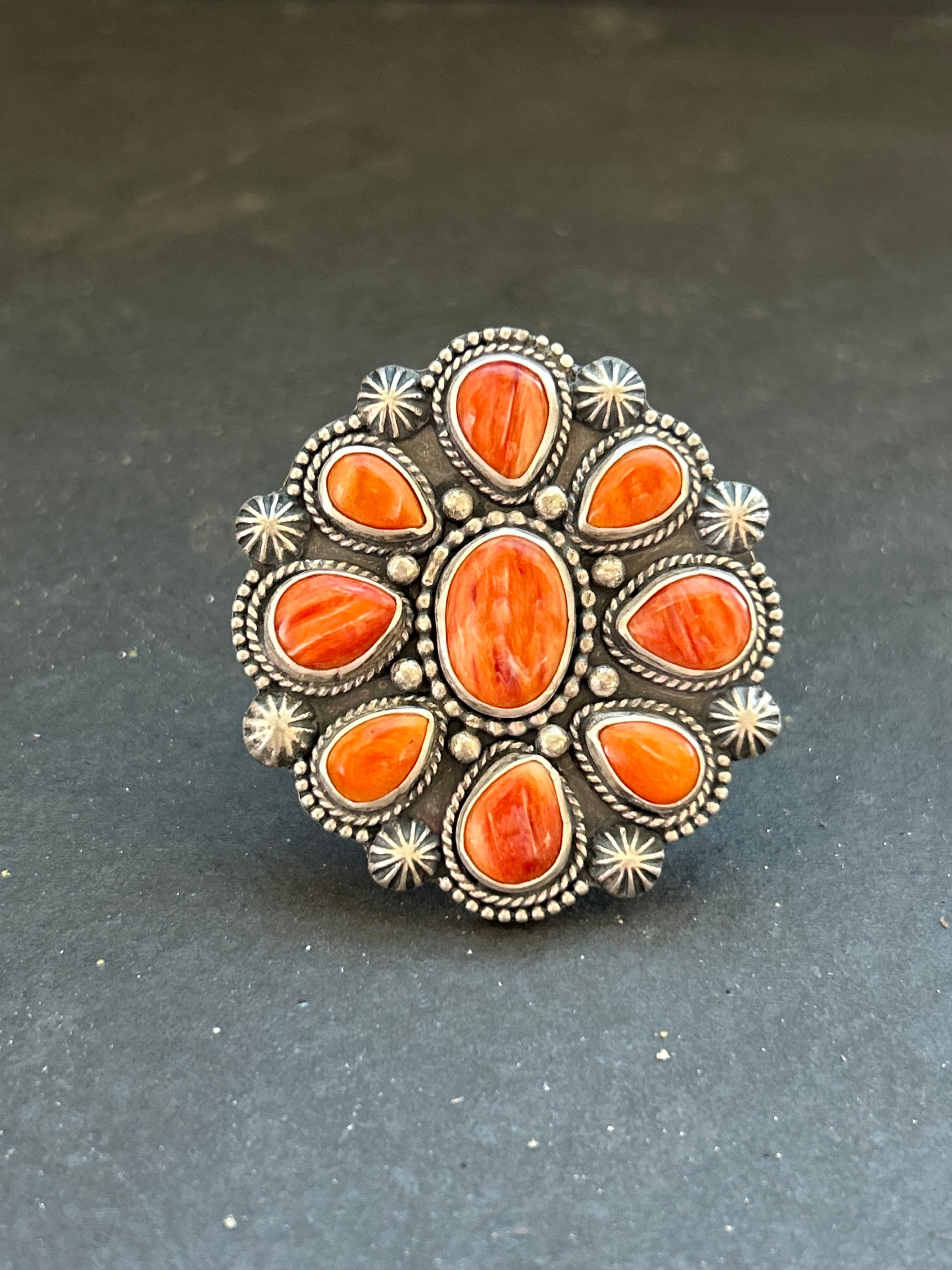 Orange Spiny Oyster Cluster Ring Style #1
