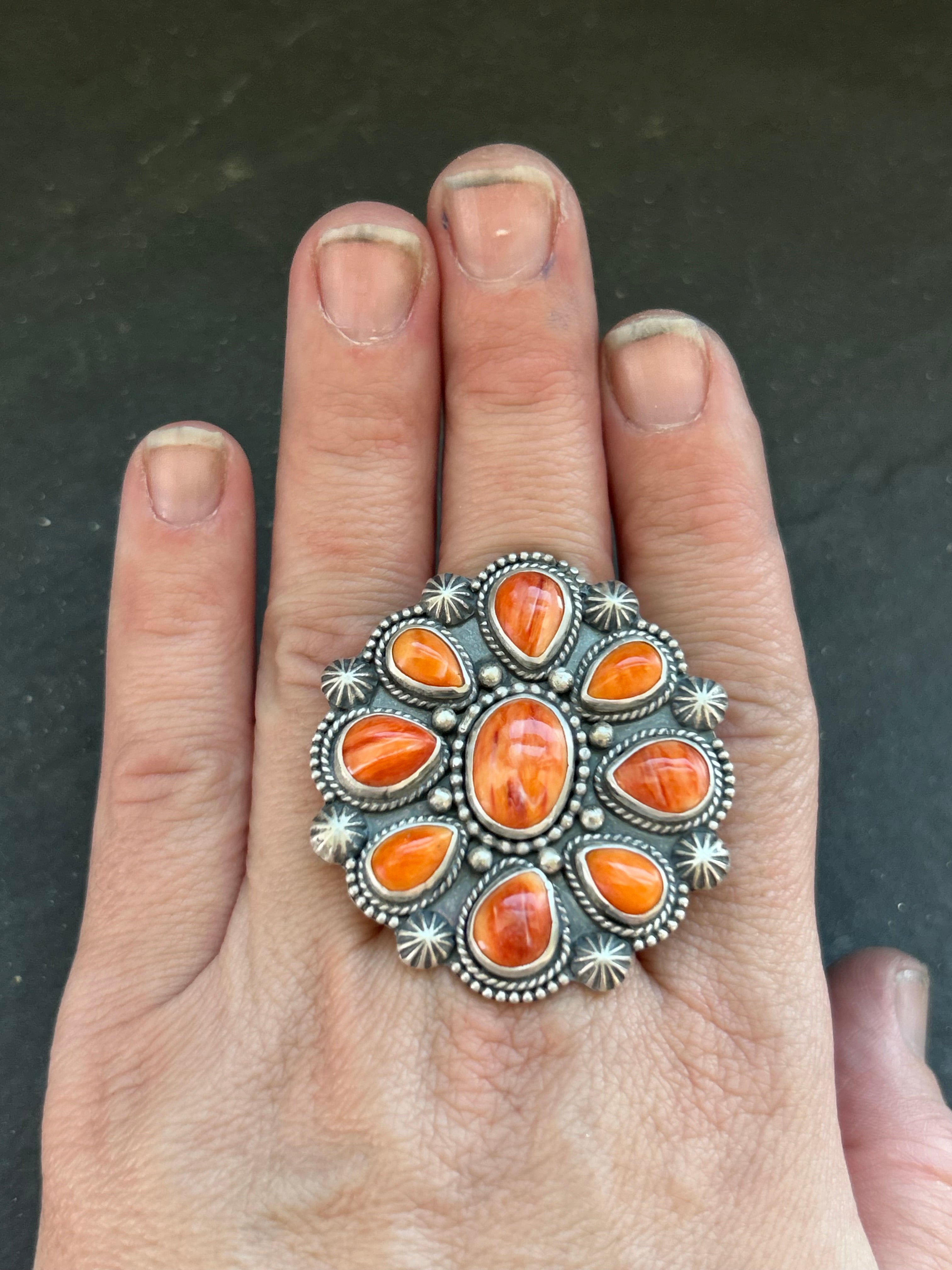 Orange Spiny Oyster Cluster Ring Style #1