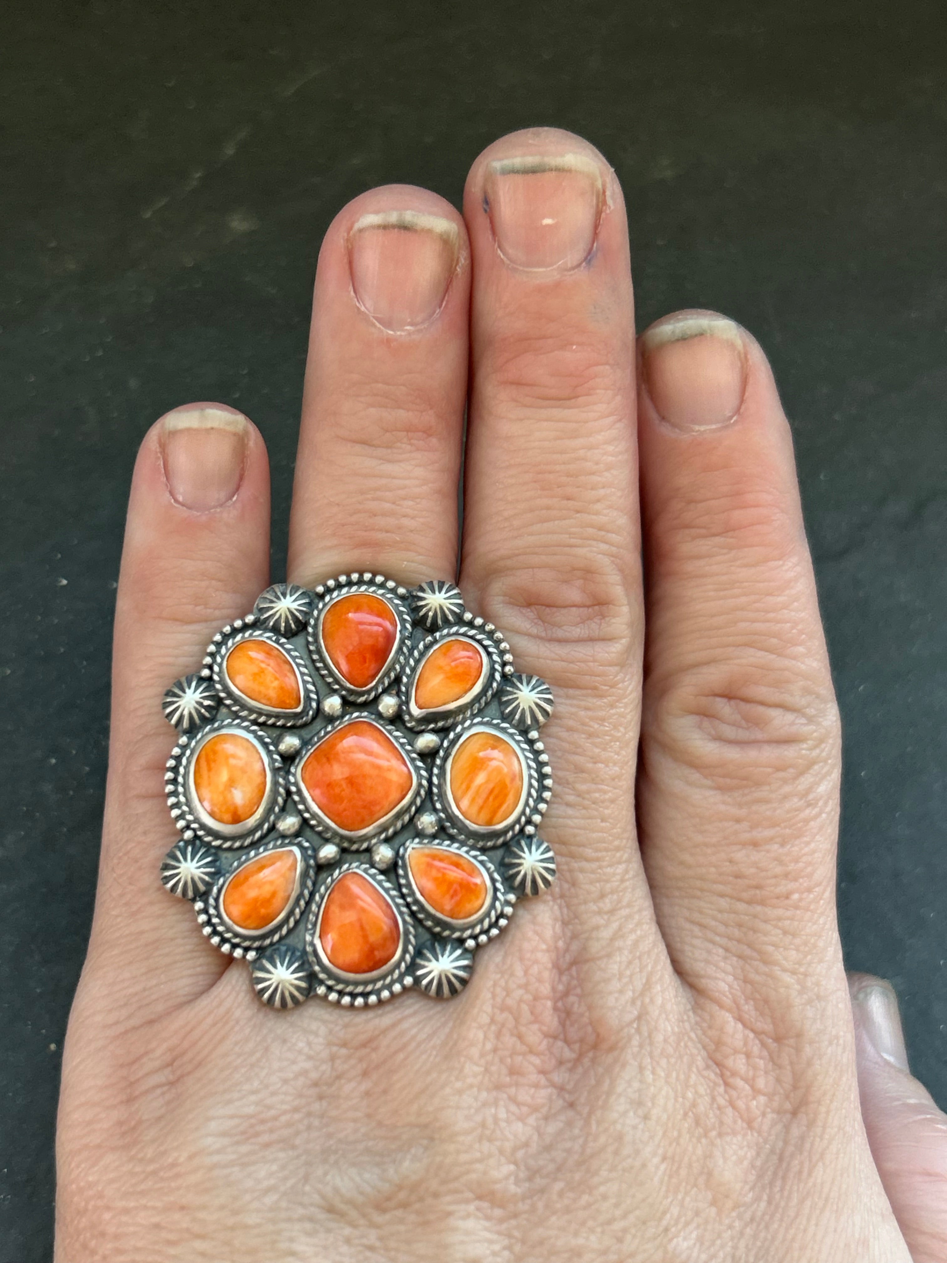 Orange Spiny Oyster Cluster Ring Style #2