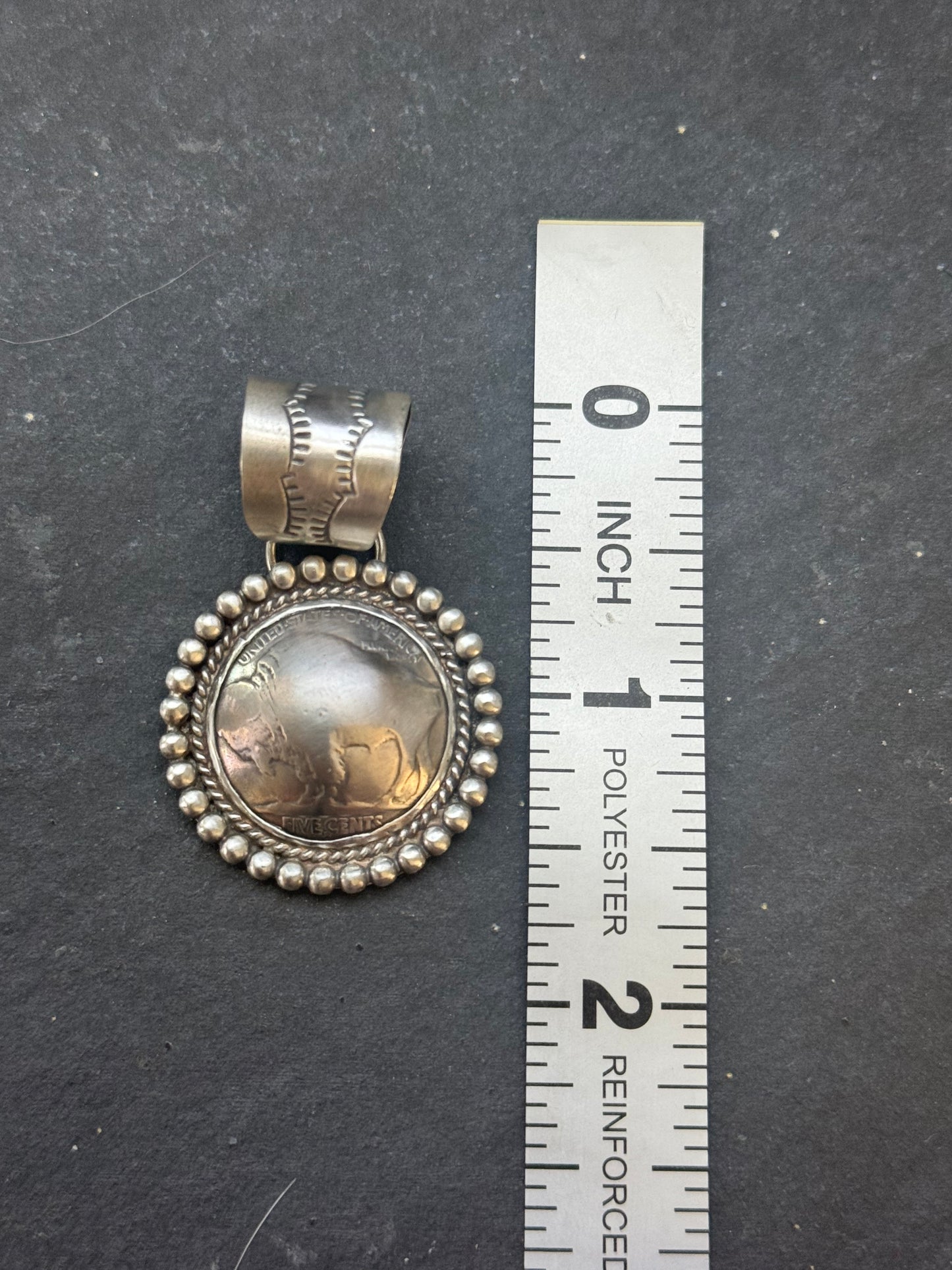 Sterling Silver + Vintage Buffalo Nickel Concho Style Pendant