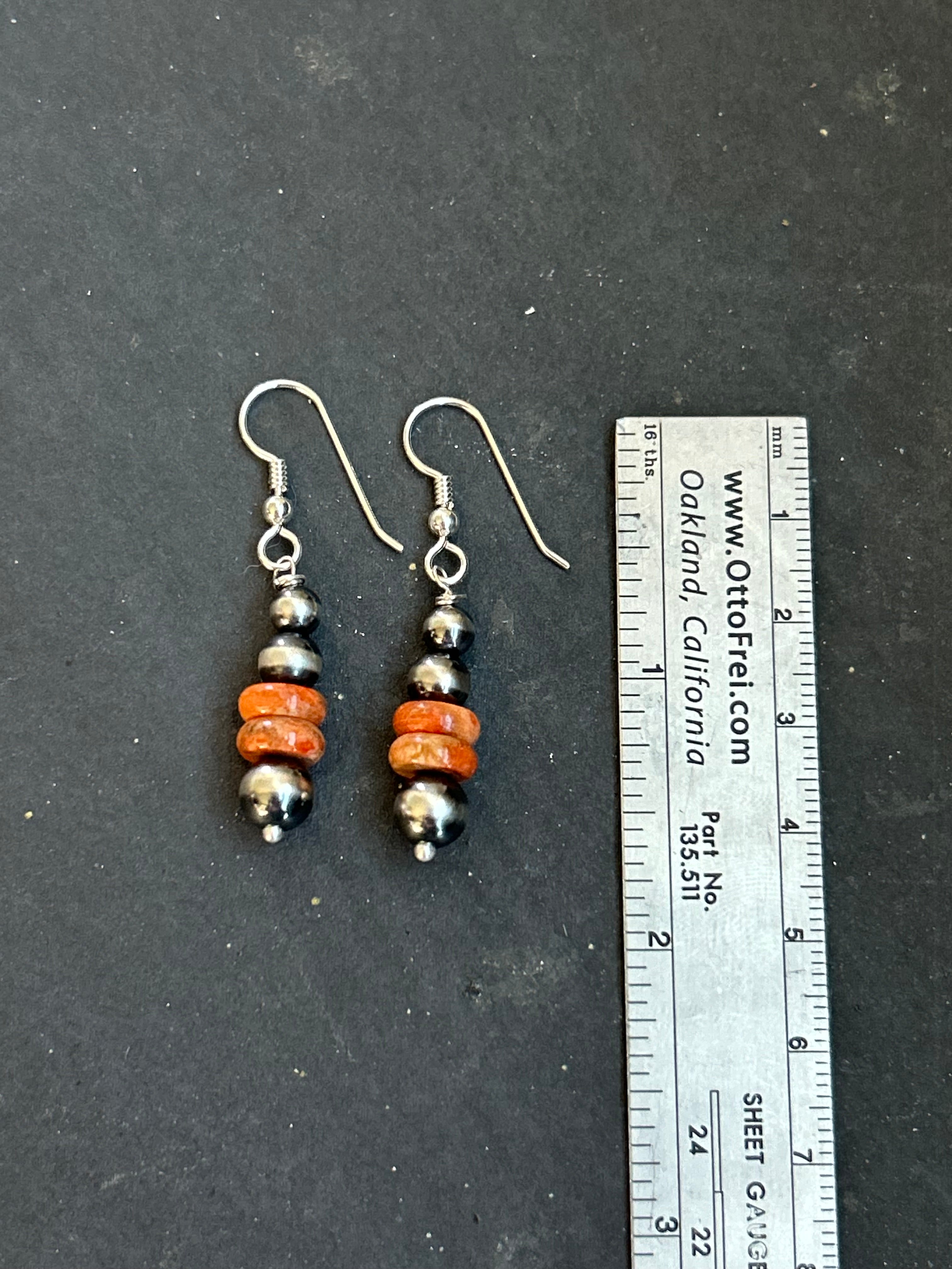 Sterling Silver Apple Coral Tapered Round Pearl Dangle Earrings