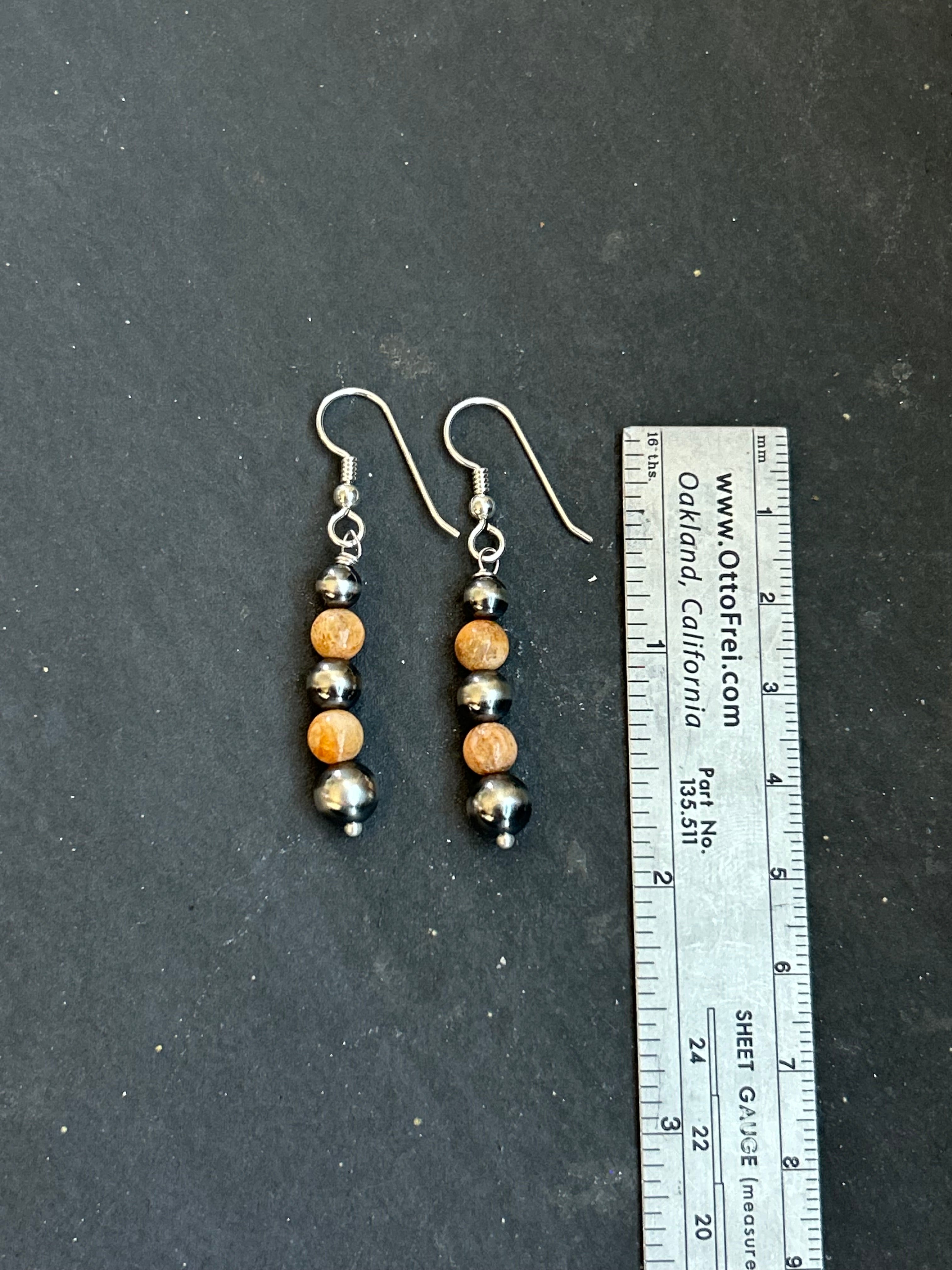 Bone Coral Tapered Round Pearl Dangle Earrings