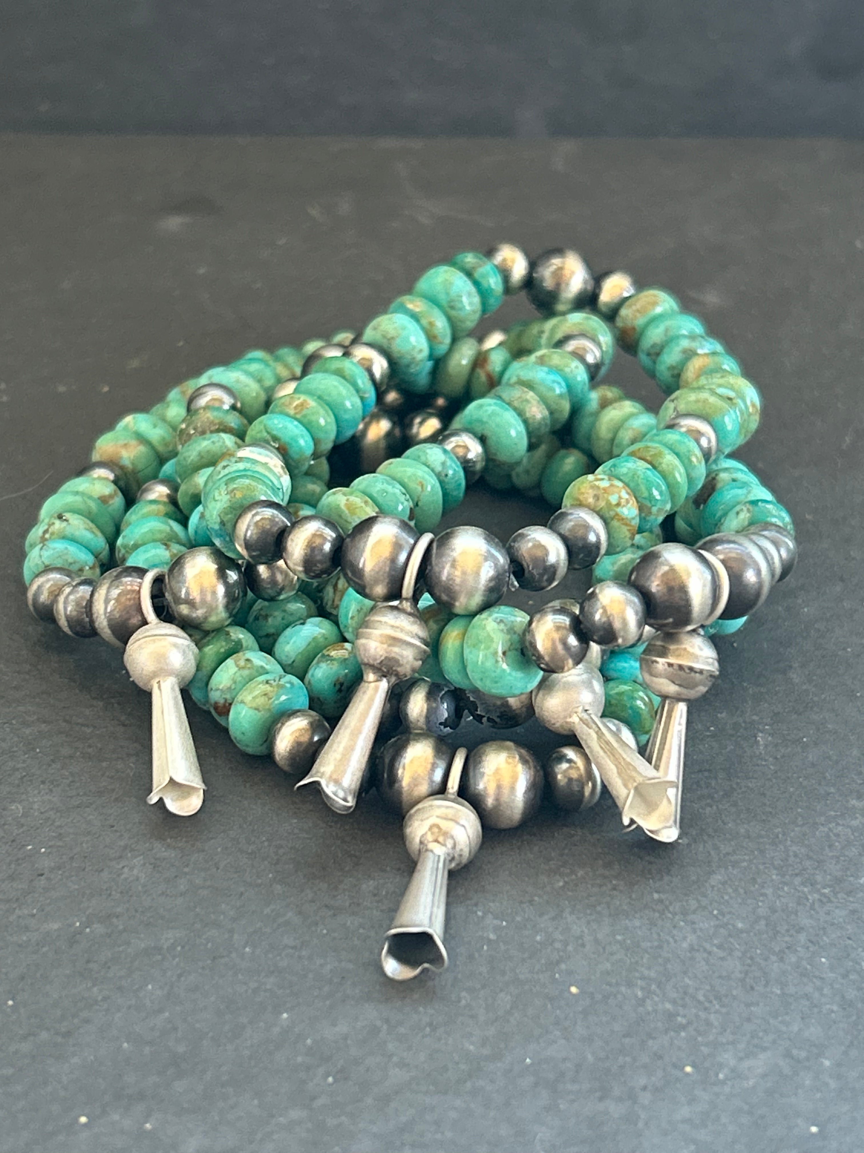 Kingman Turquoise Mini Blossom Stretchy Stacker Bracelet