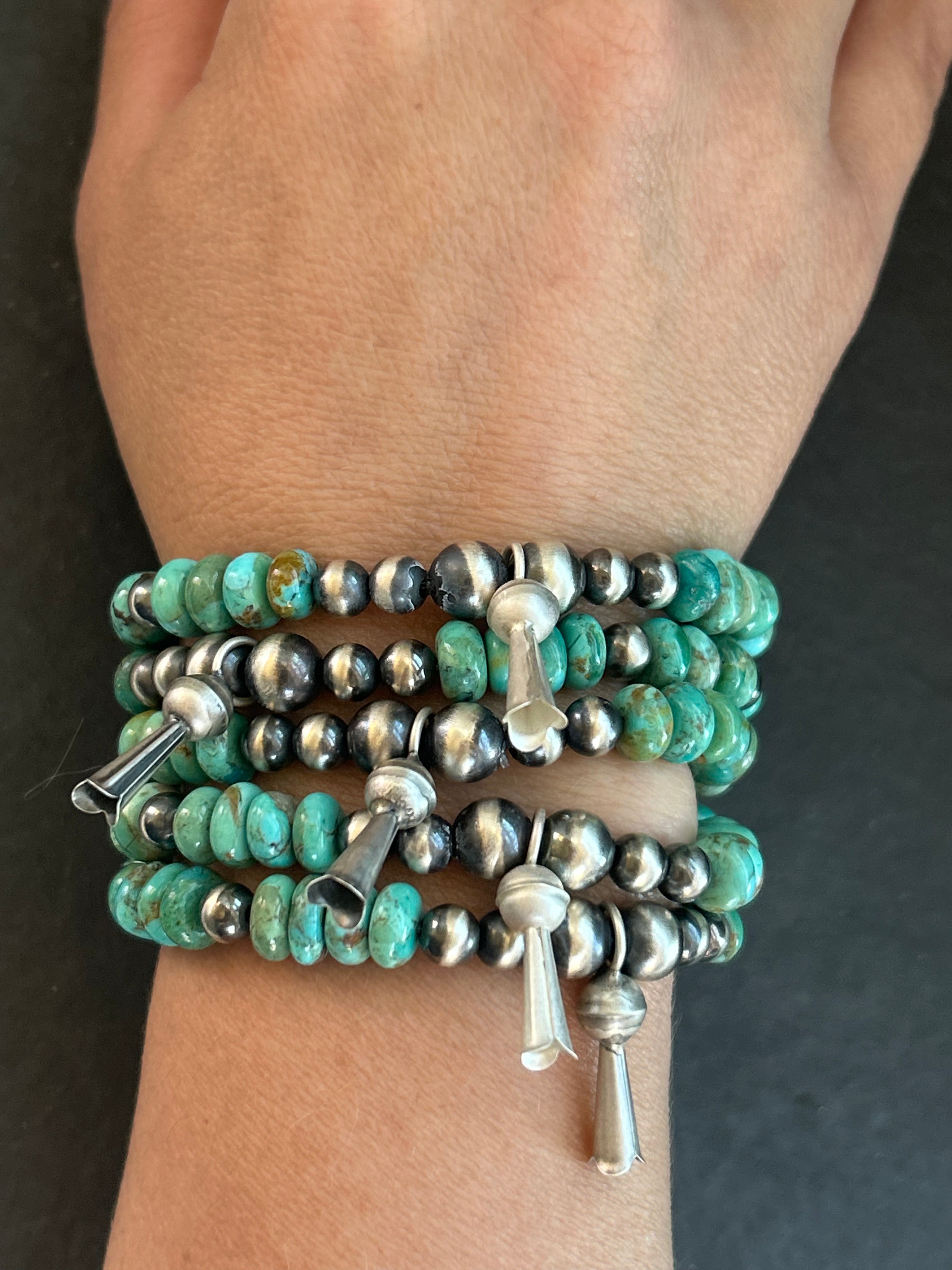 Kingman Turquoise Mini Blossom Stretchy Stacker Bracelet