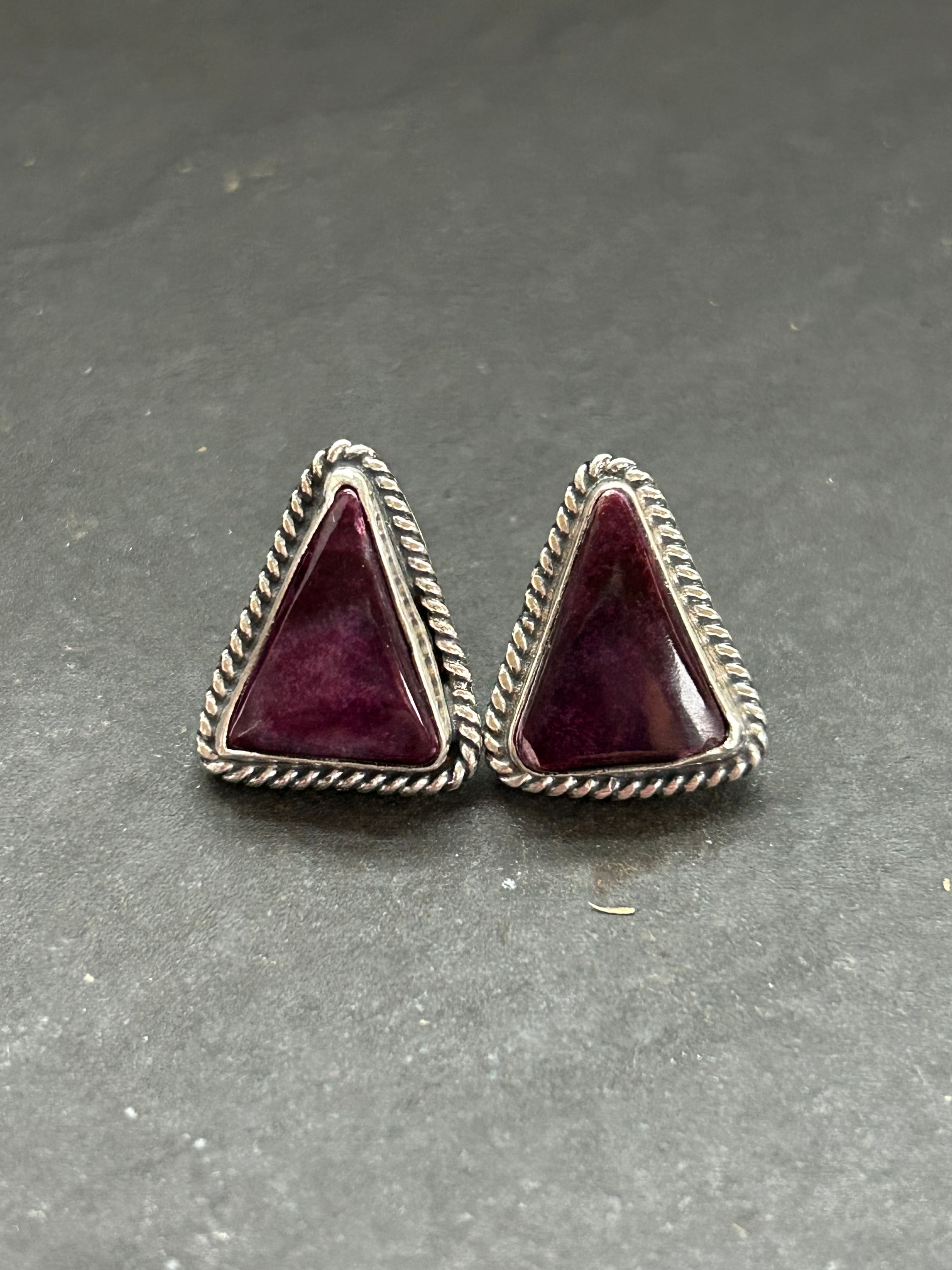 Purple Spiny Oyster Stud Earrings Style #1