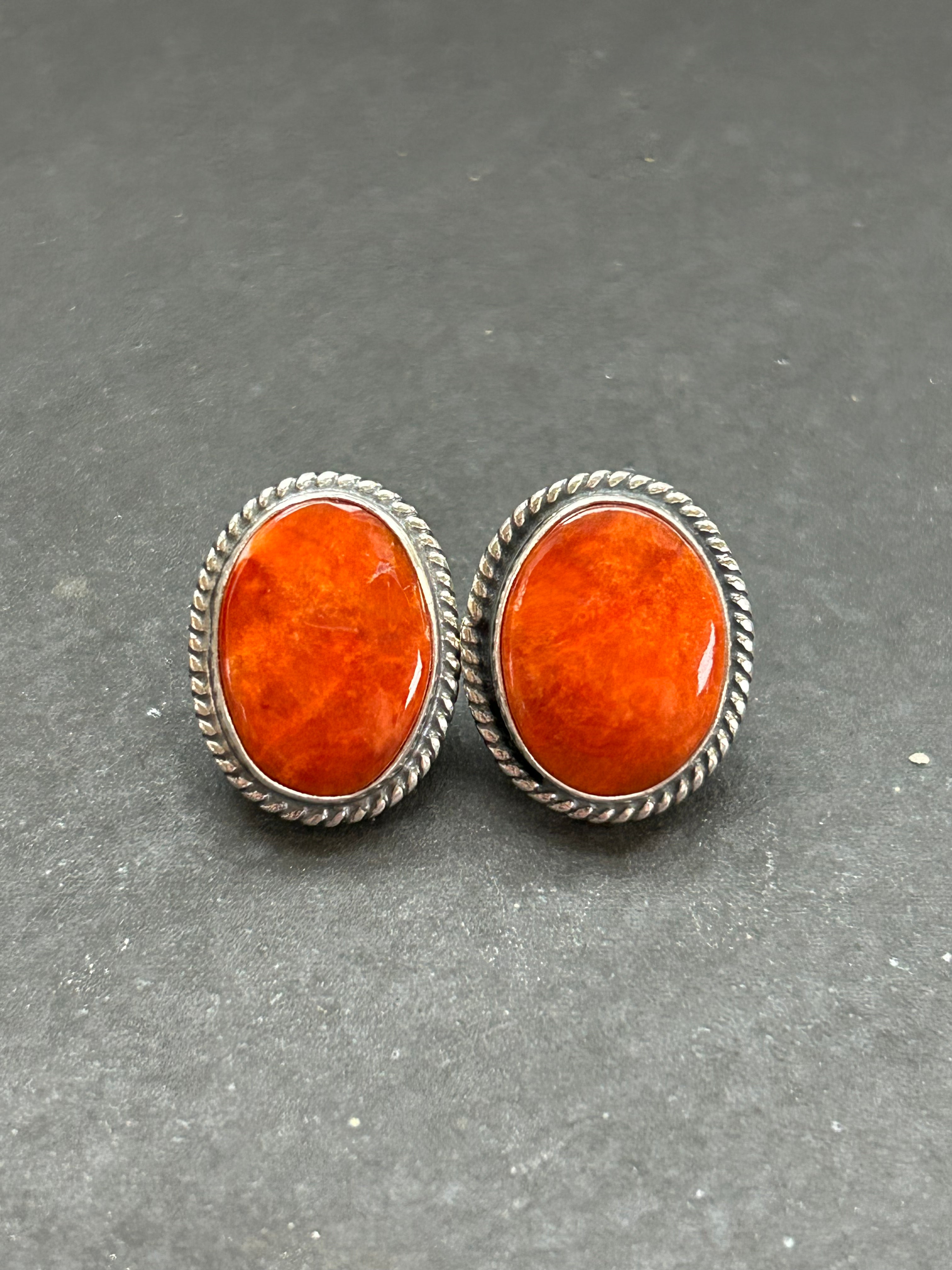 Orange Spiny Oyster Stud Earrings