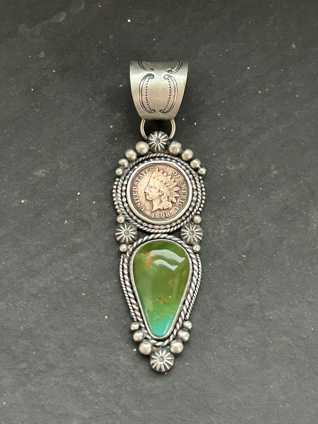Royston Turquoise + Indian Head Penny Pendant