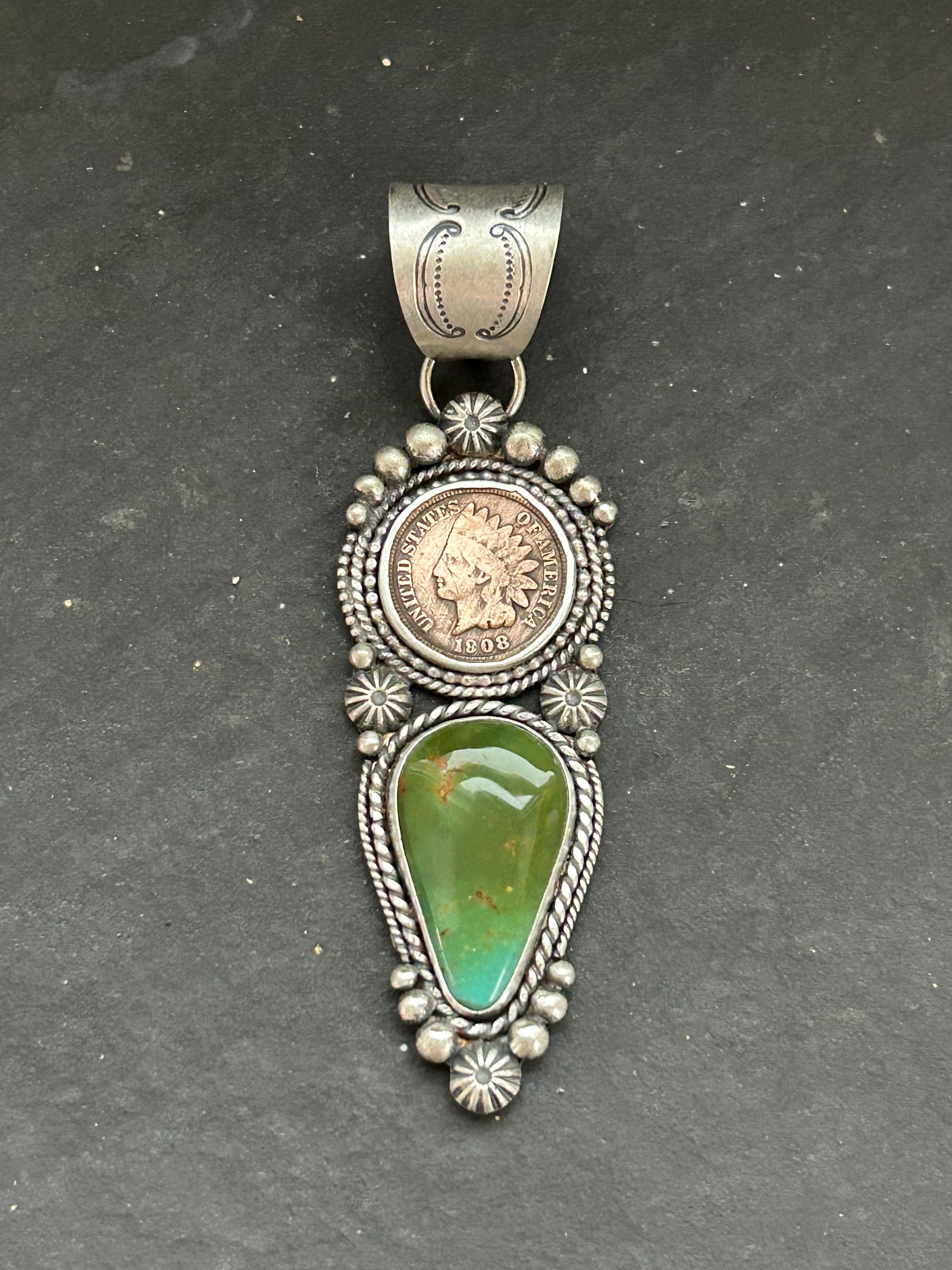 Royston Turquoise + Indian Head Penny Pendant