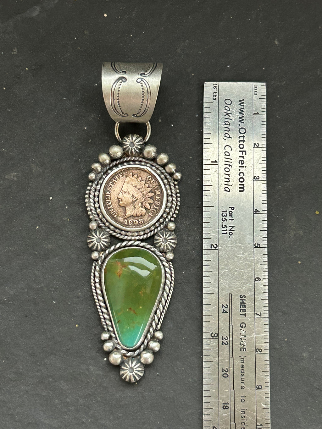 Royston Turquoise + Indian Head Penny Pendant