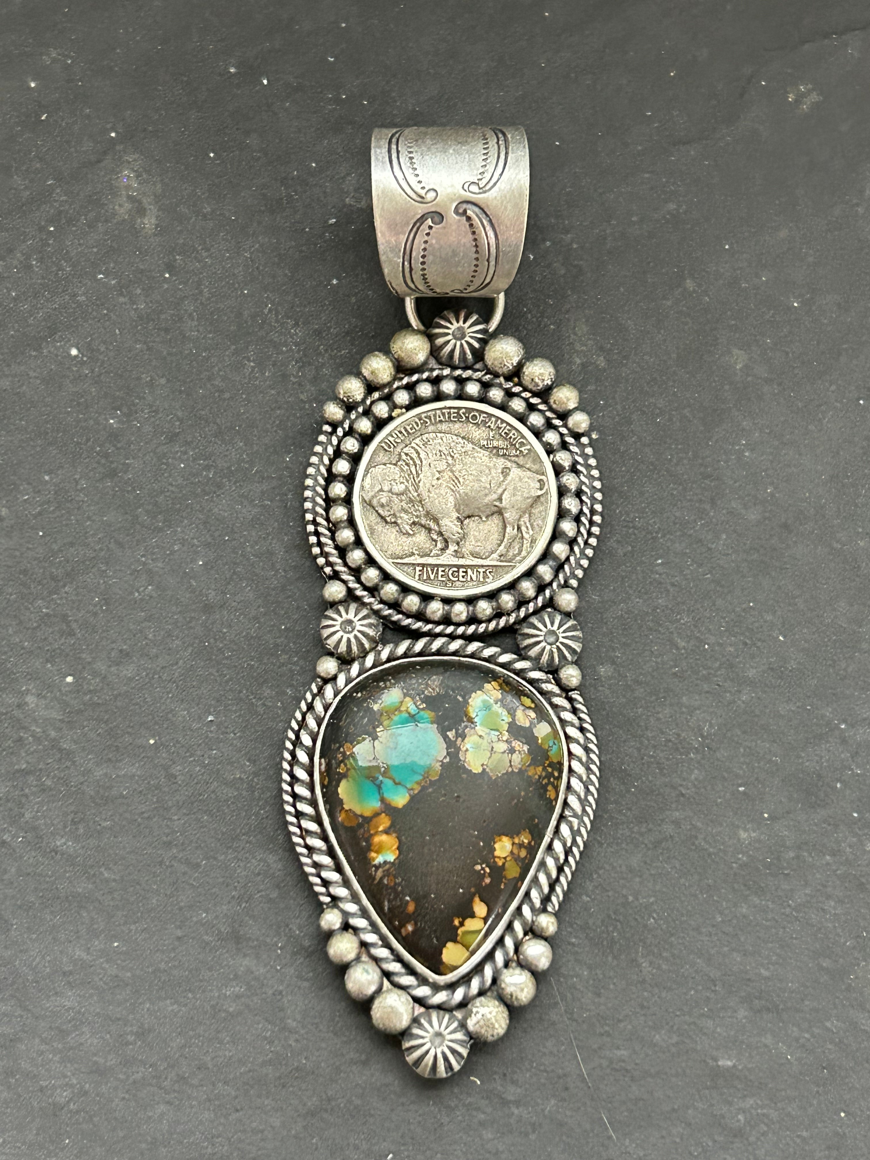 Black Hills Turquoise + Buffalo Nickel Pendant