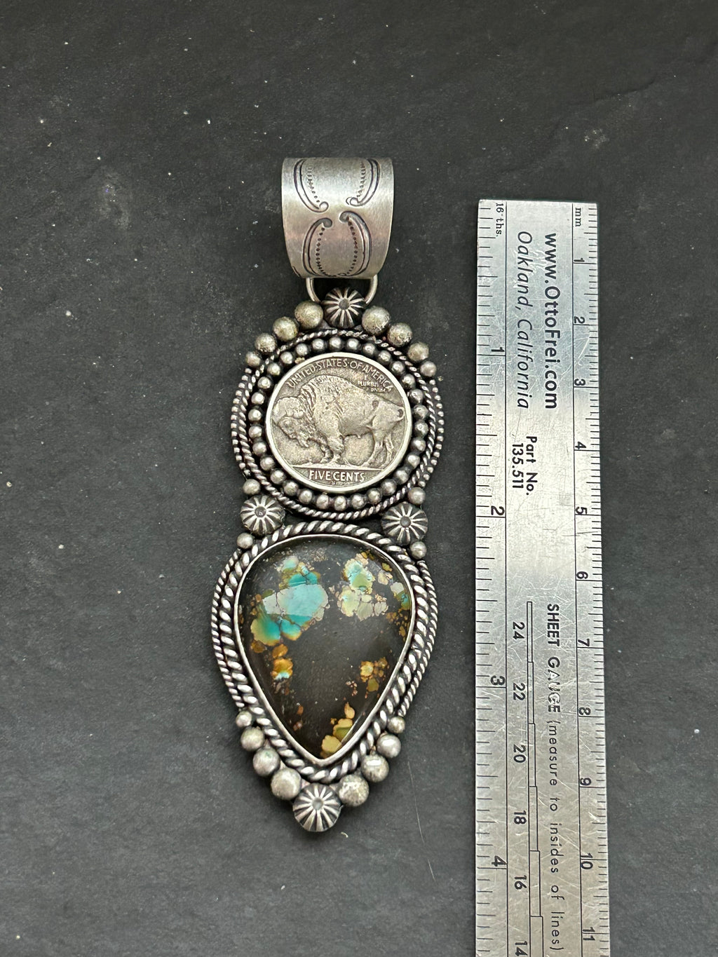 Black Hills Turquoise + Buffalo Nickel Pendant