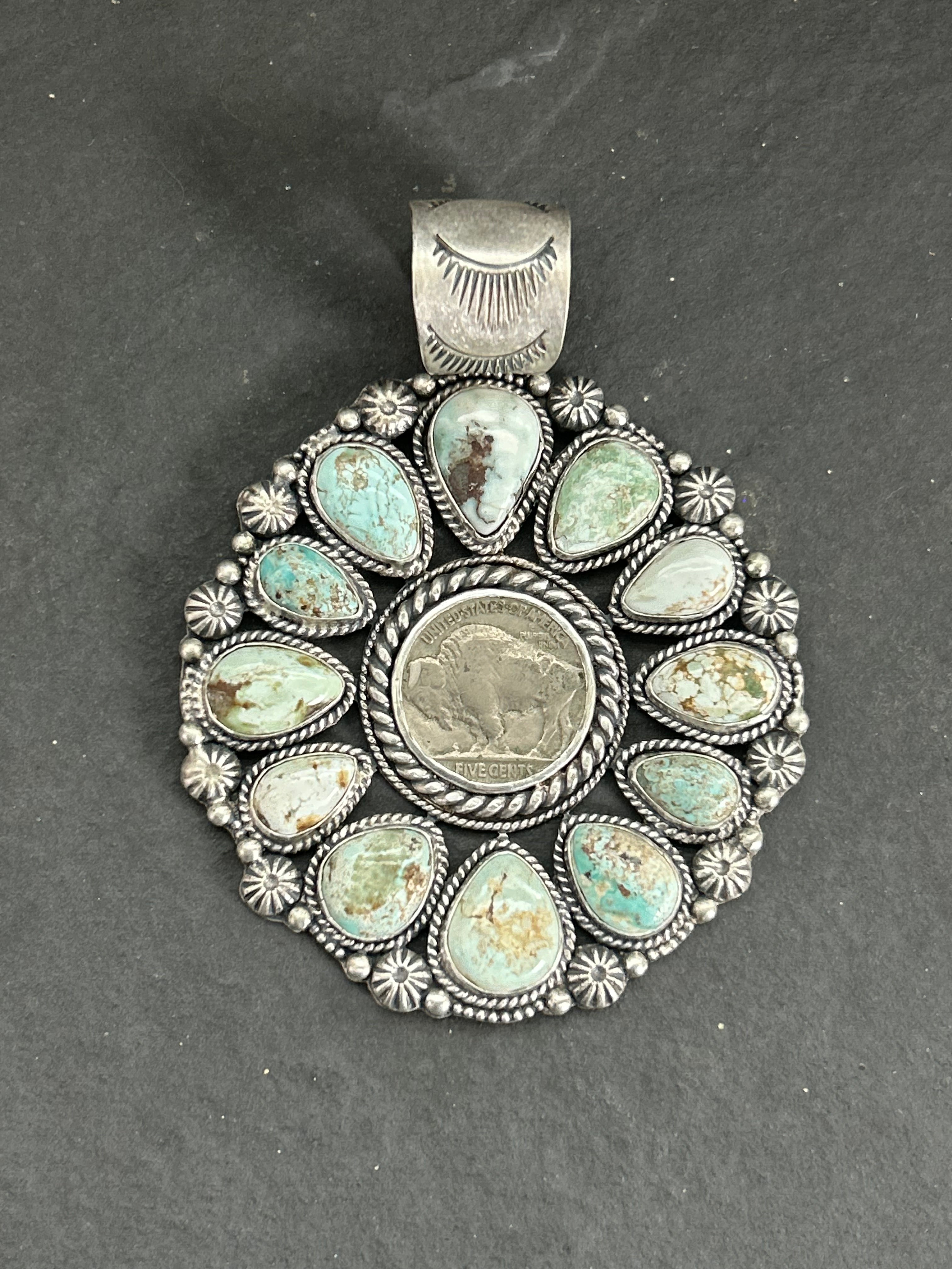 Dry Creek Turquoise + Buffalo Nickel Cluster Pendant