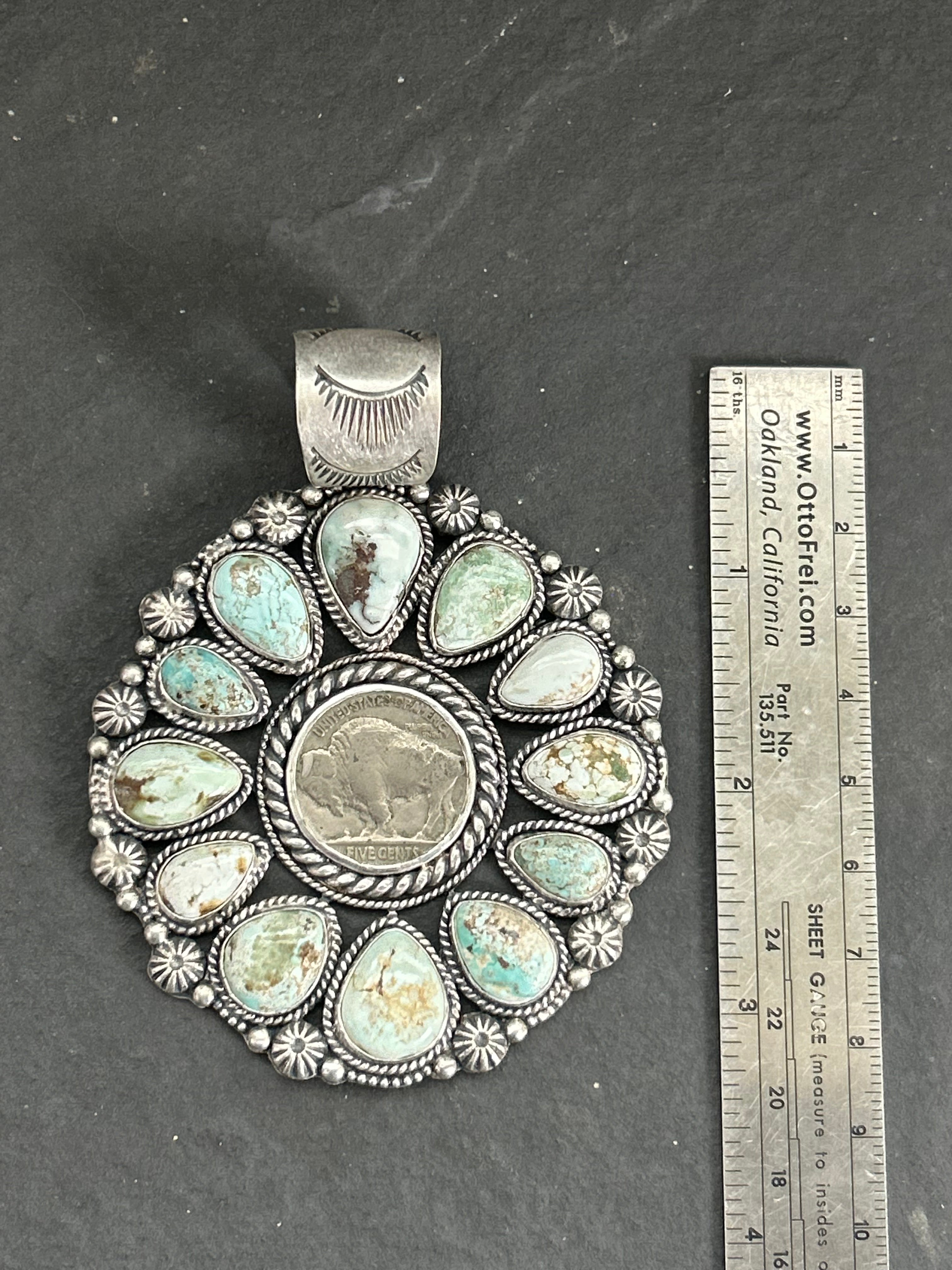 Dry Creek Turquoise + Buffalo Nickel Cluster Pendant