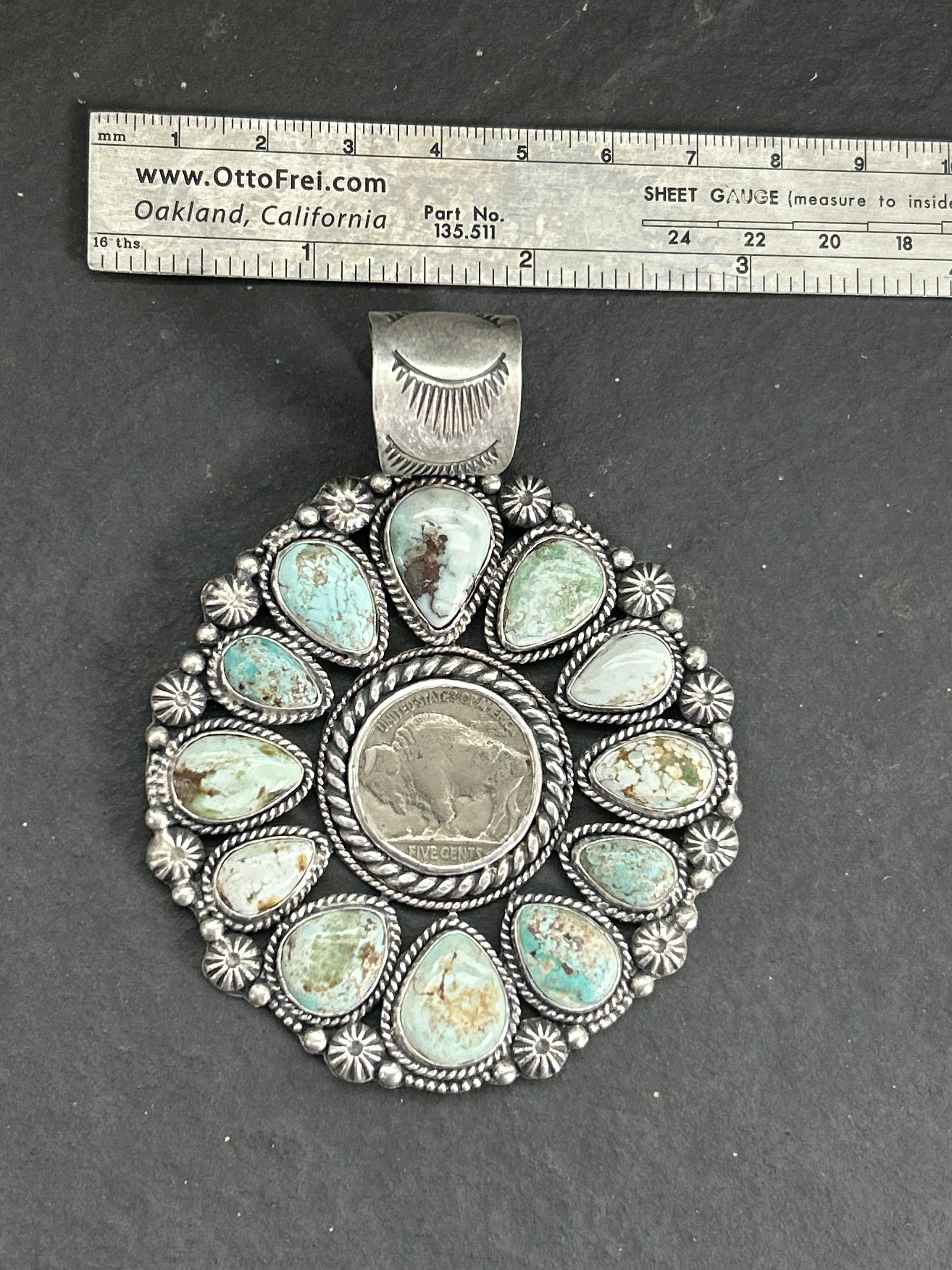 Dry Creek Turquoise + Buffalo Nickel Cluster Pendant