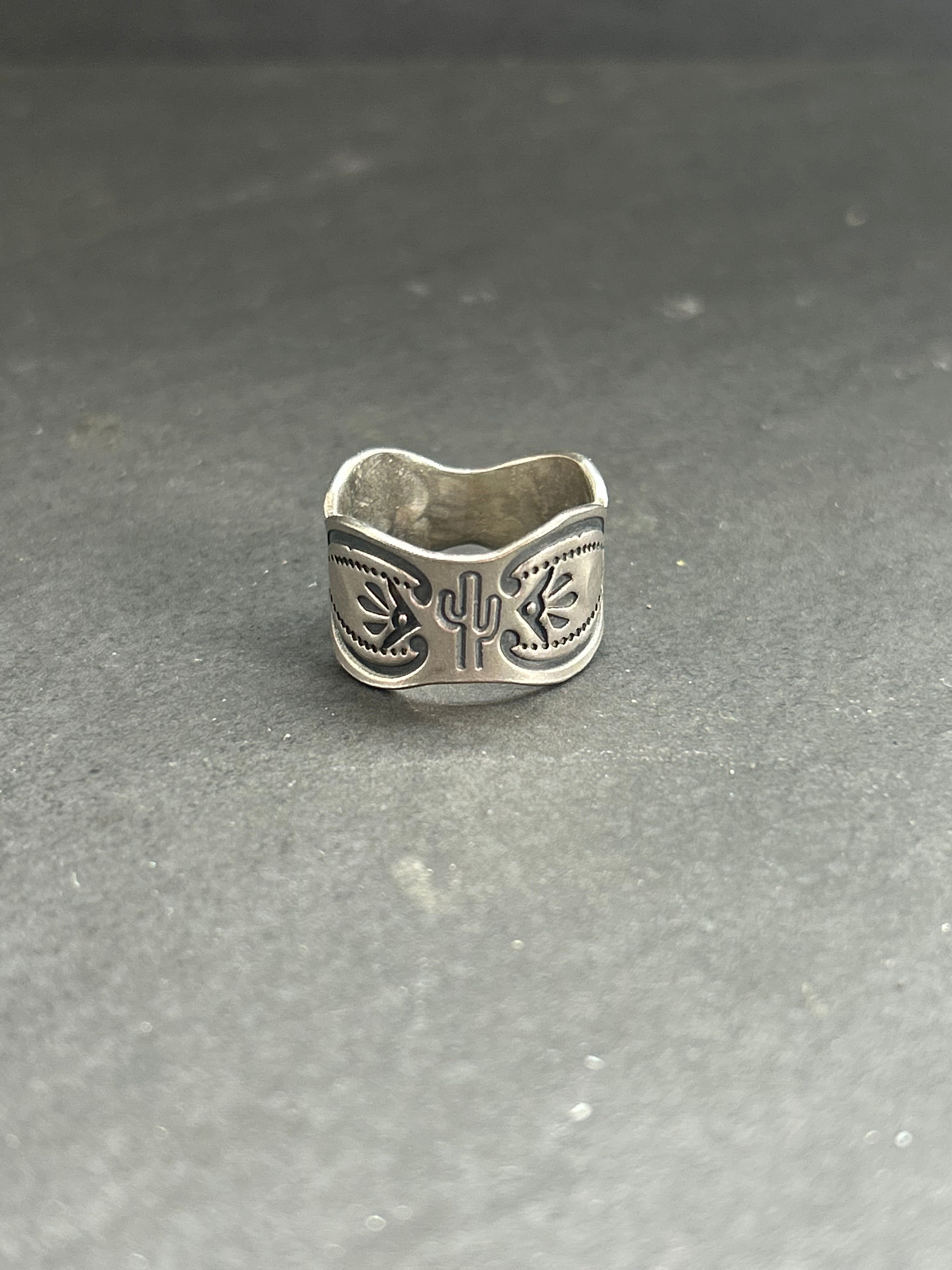 Sterling Silver Hand-Stamped Wide Band Ring Style #6