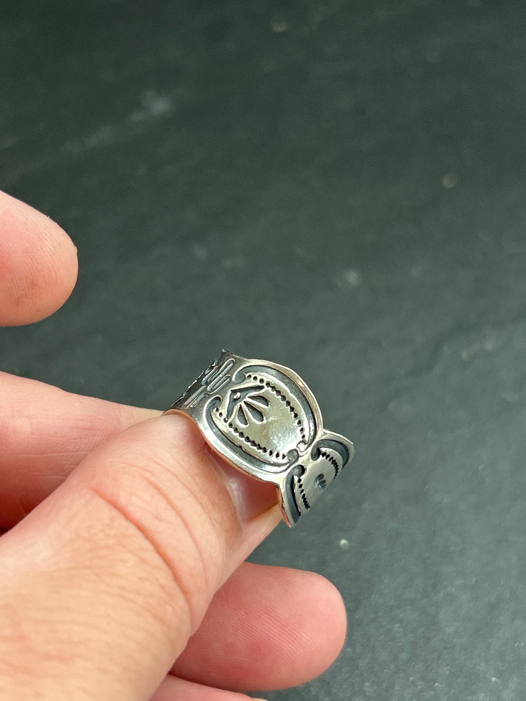 Sterling Silver Hand-Stamped Wide Band Ring Style #6