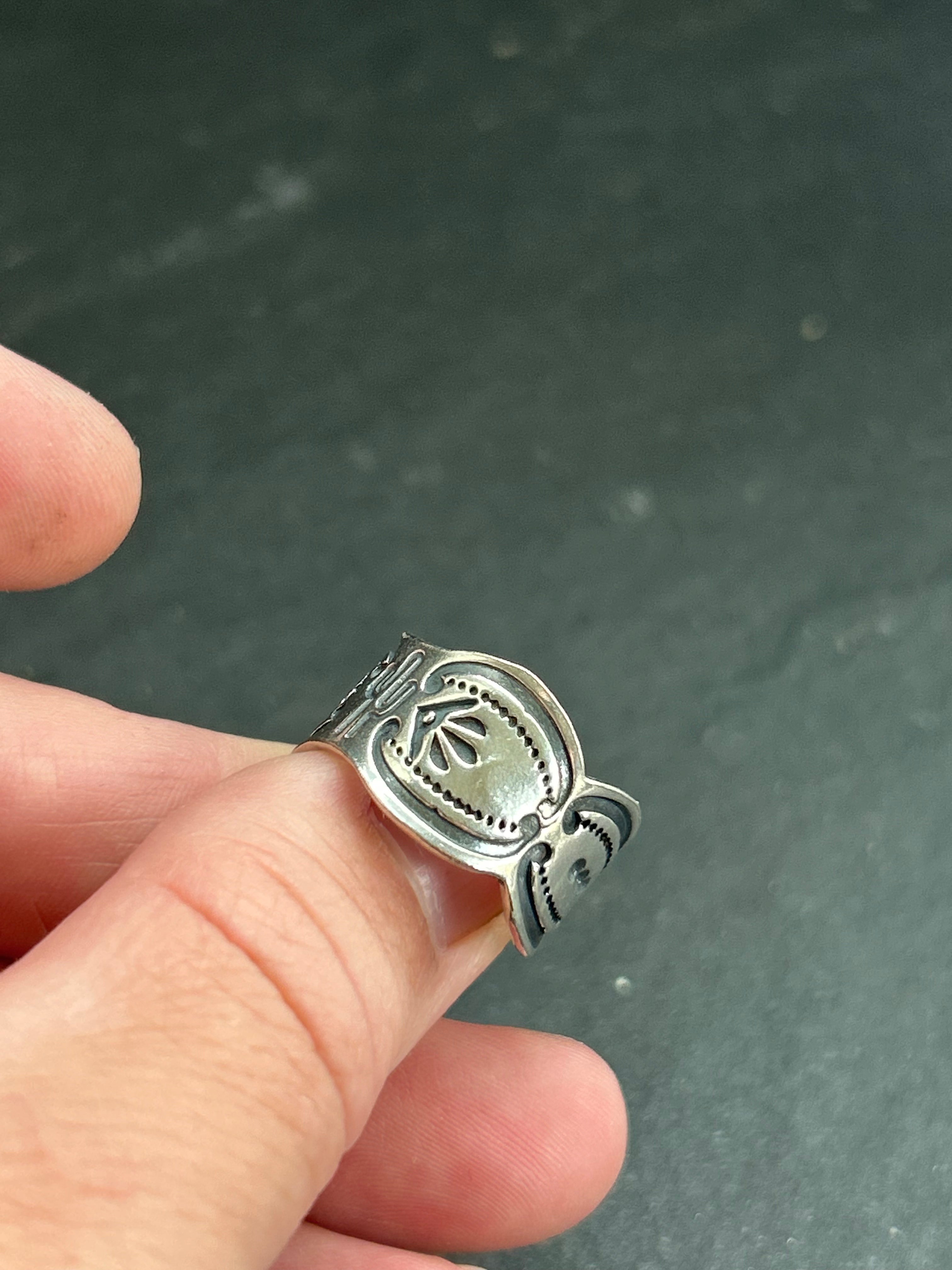 Sterling Silver Hand-Stamped Wide Band Ring Style #6