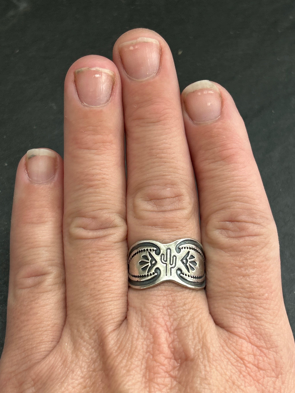 Sterling Silver Hand-Stamped Wide Band Ring Style #6